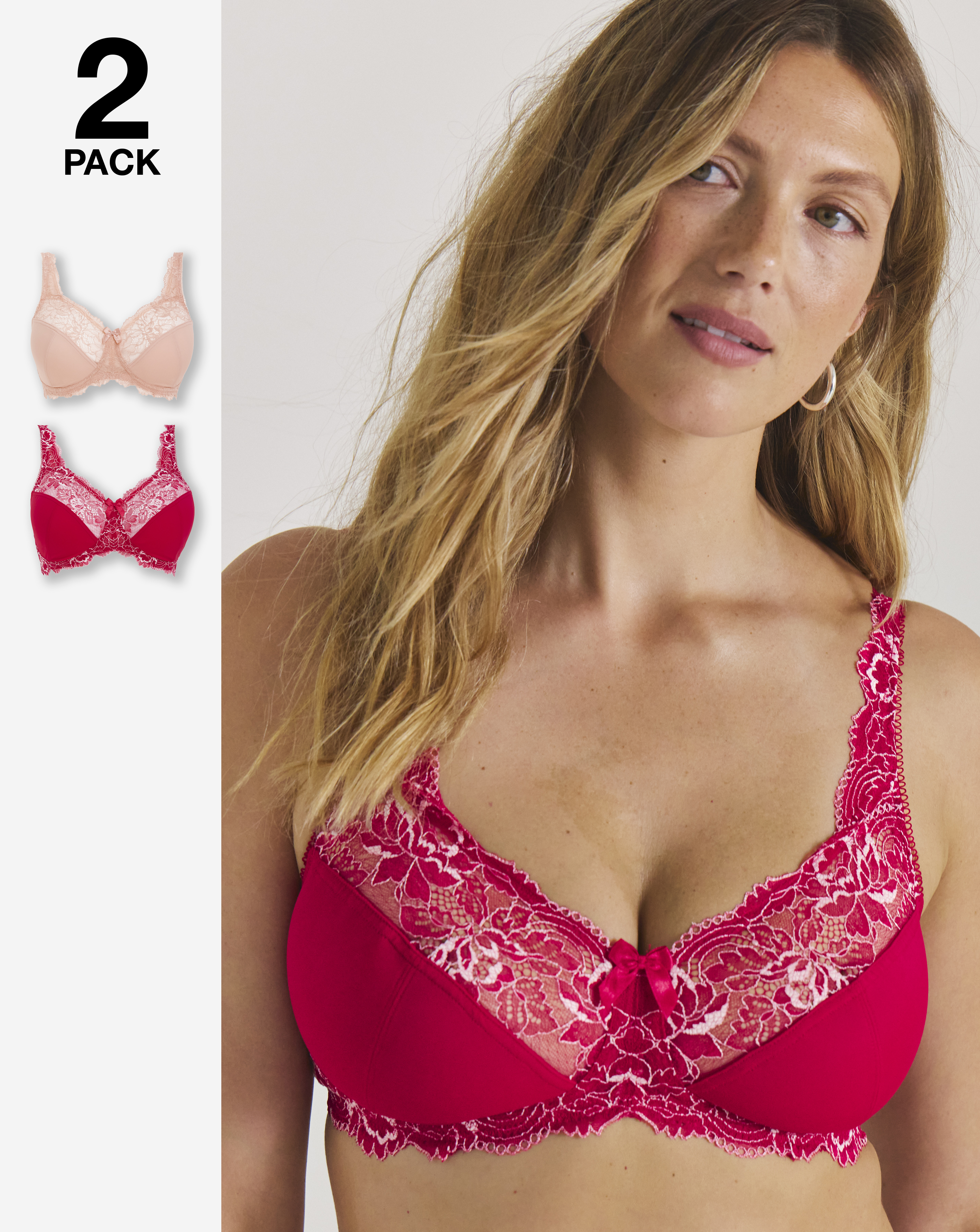 2 Pack Ella Lace Non Wired Full Cup Bras