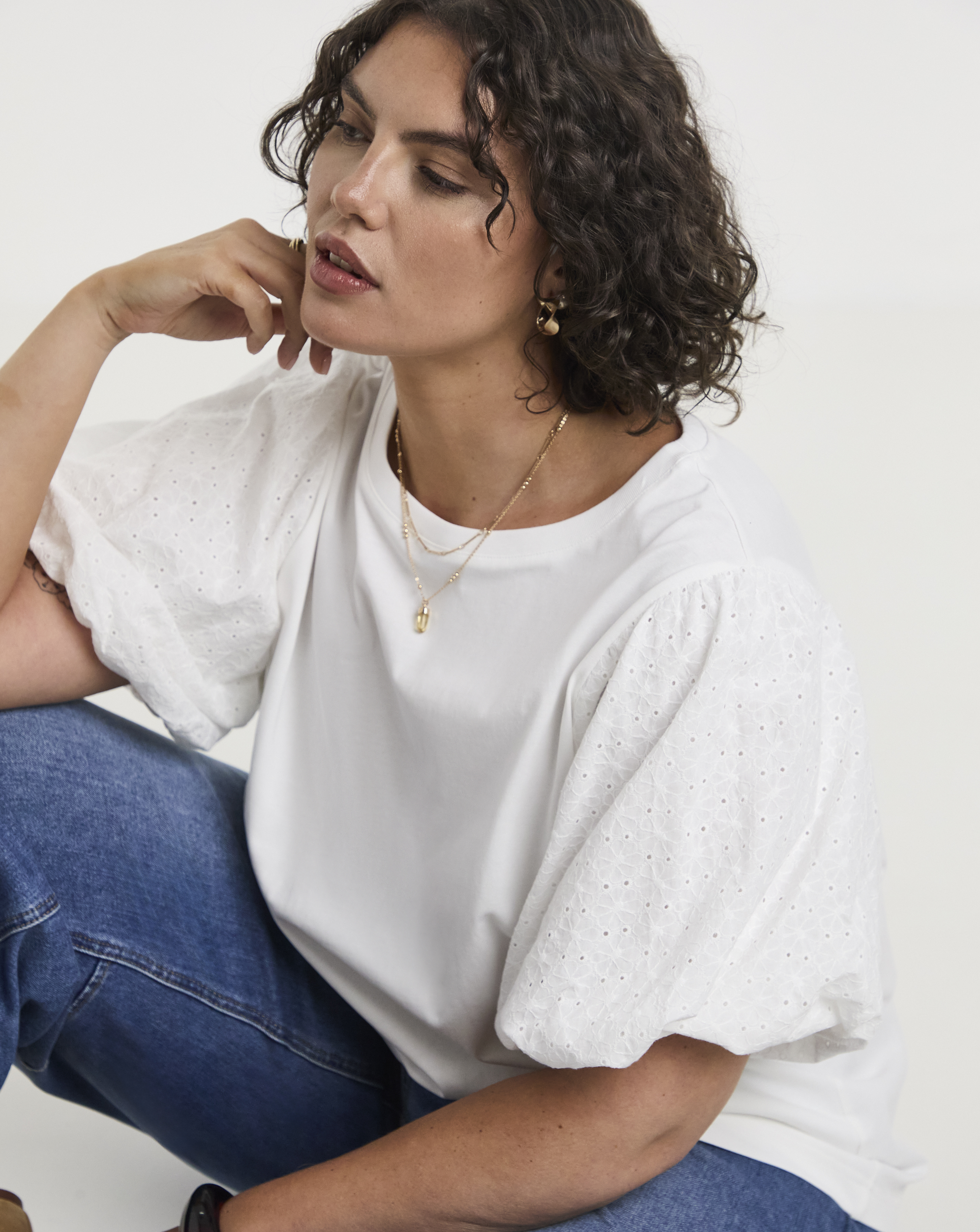 Simply Be Broderie Sleeve Tee