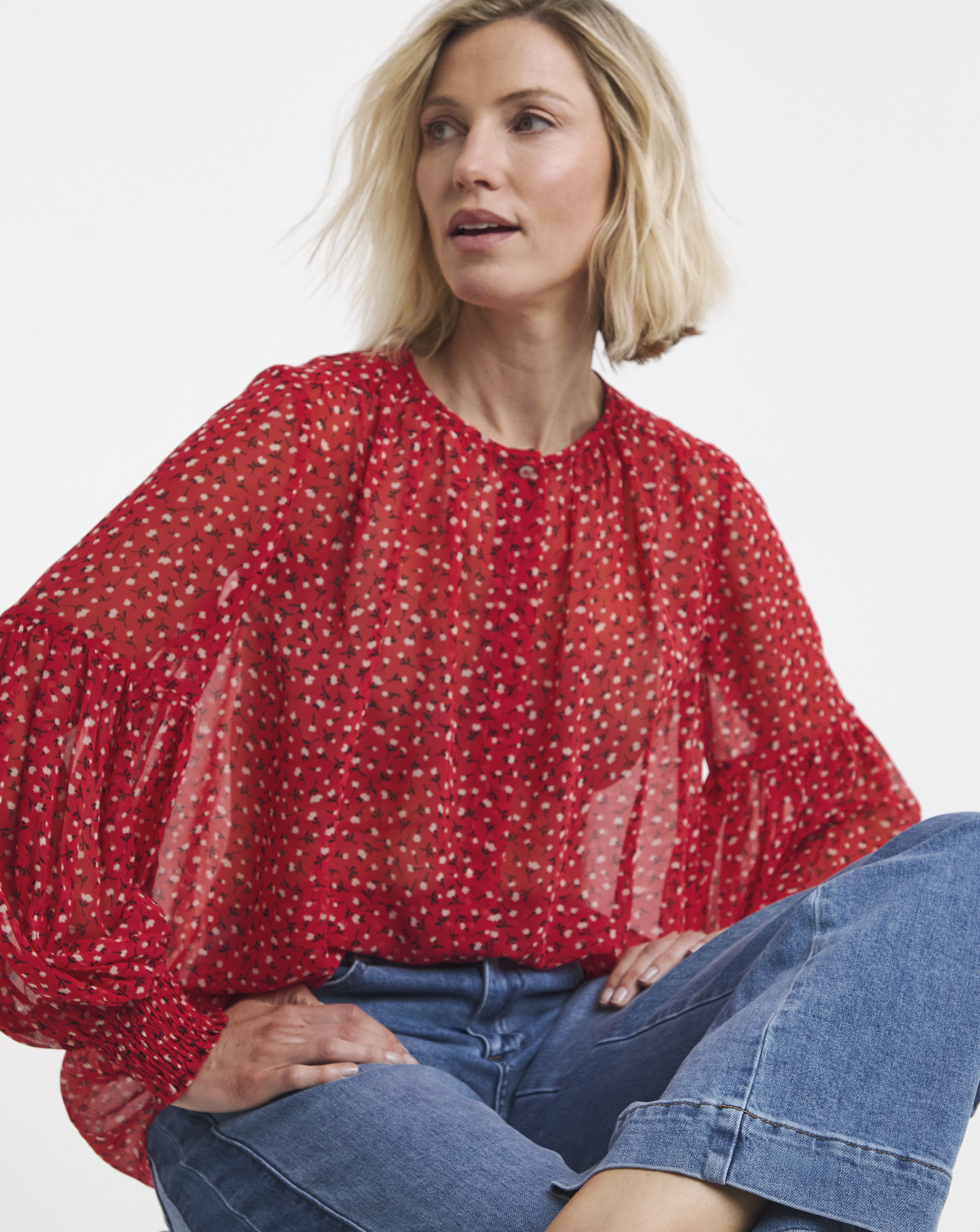 New In - Ditsy Shirred Button Through Top