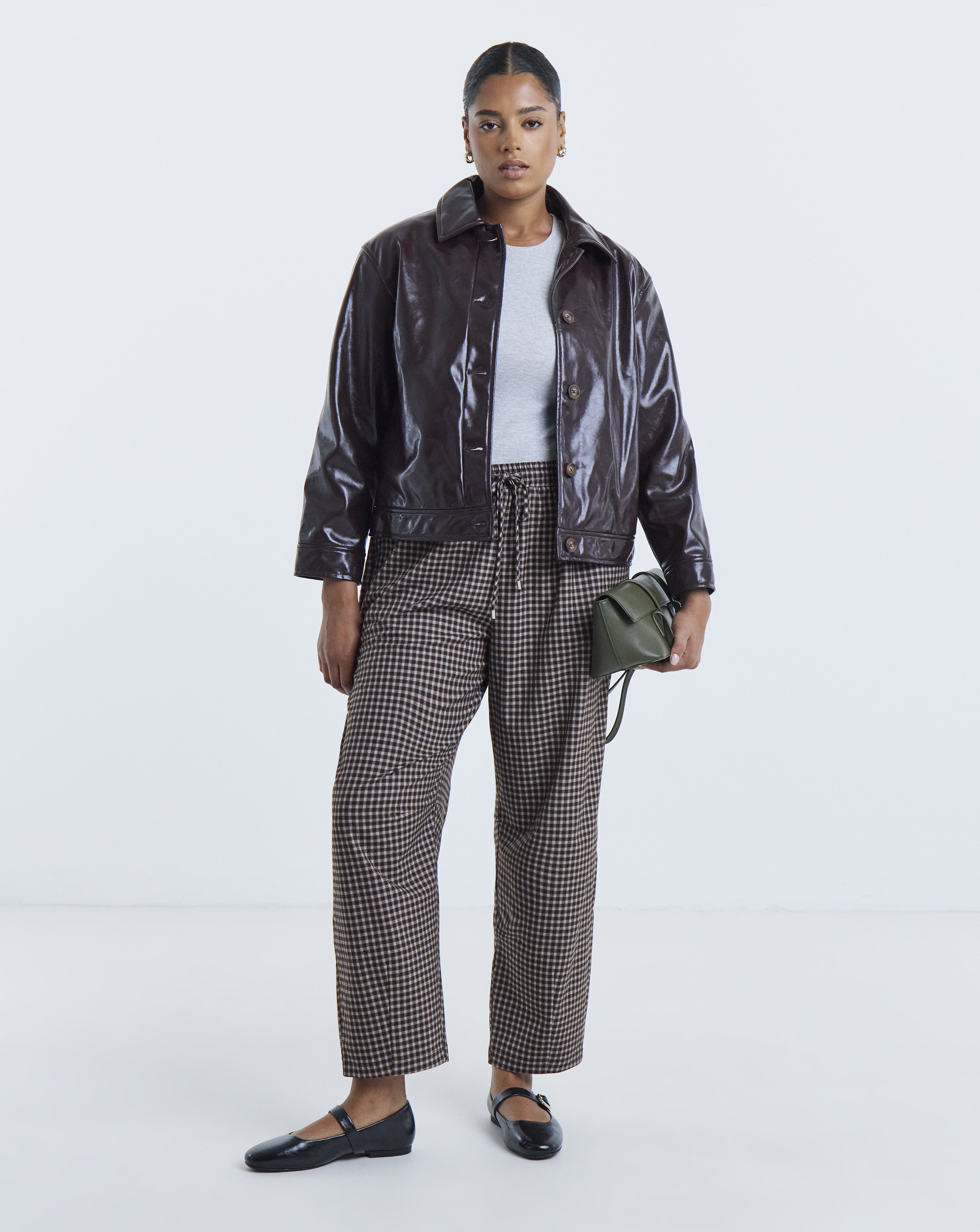 Simply Be Chocolate Check Tie Waist Barrel Trouser