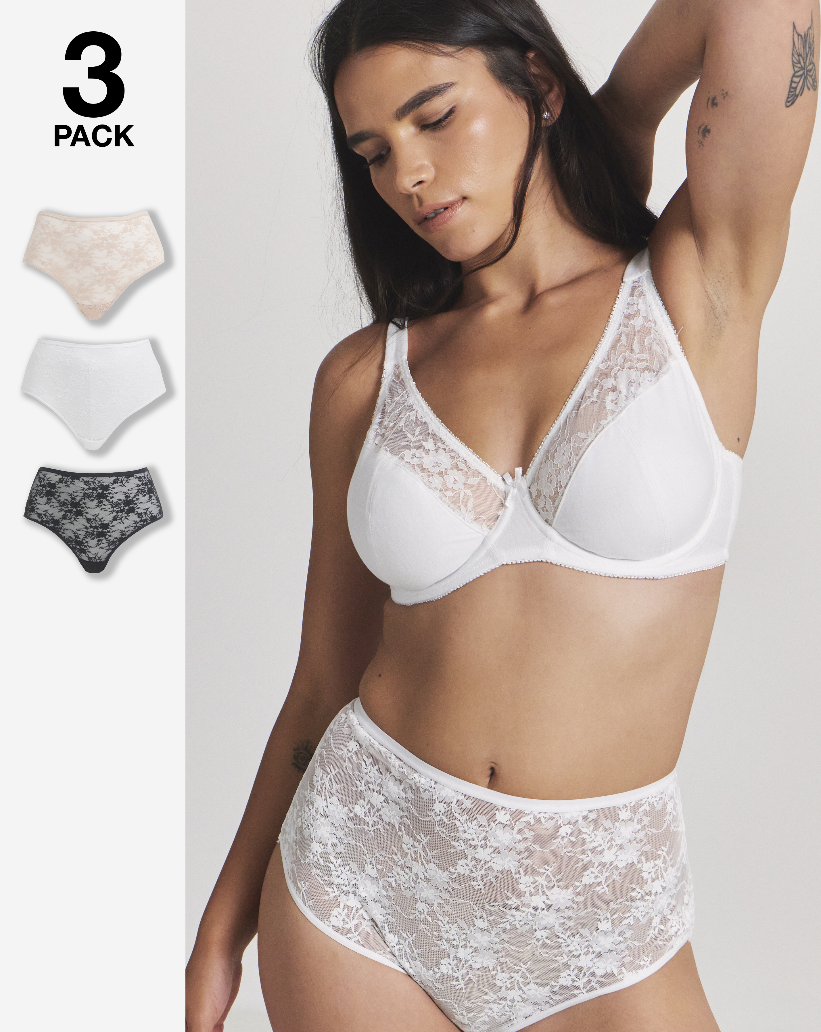 3 Pack Full Fit Lace Knickers
