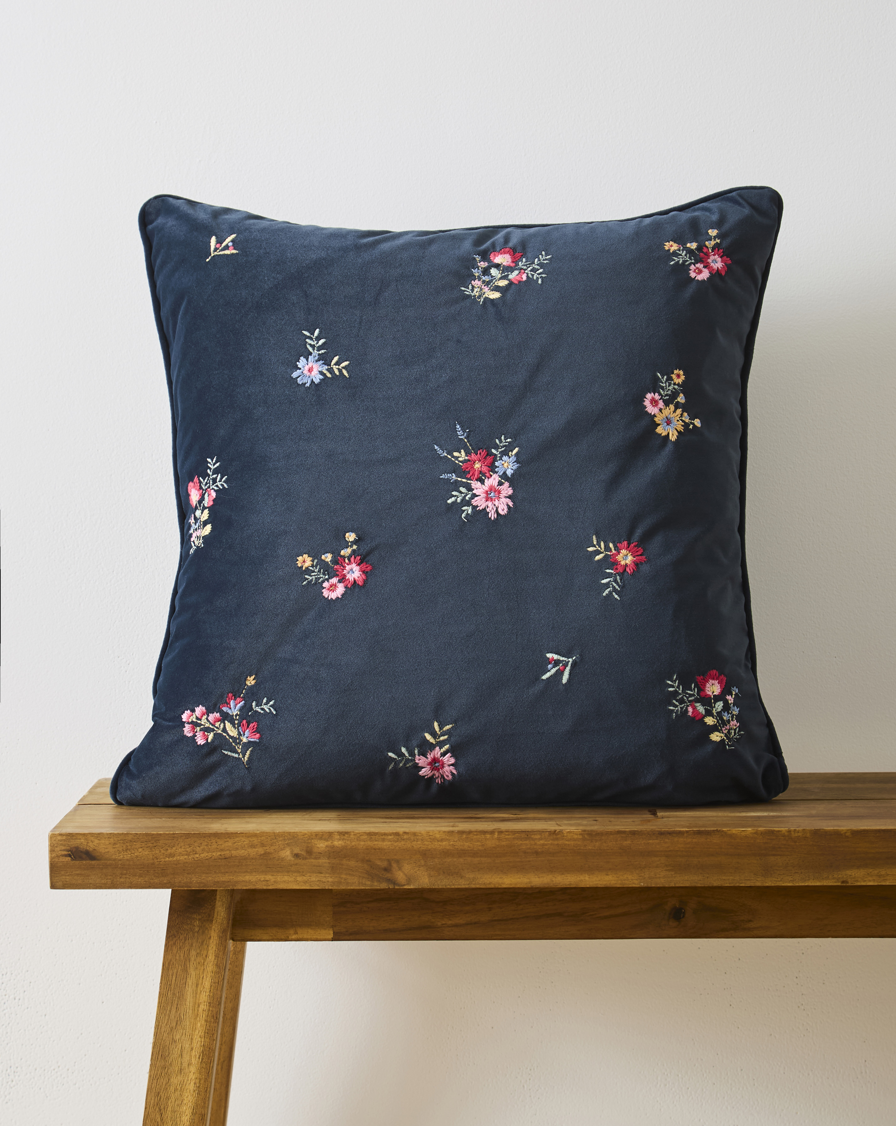 New In - Floral Embroidered Velvet Cushion