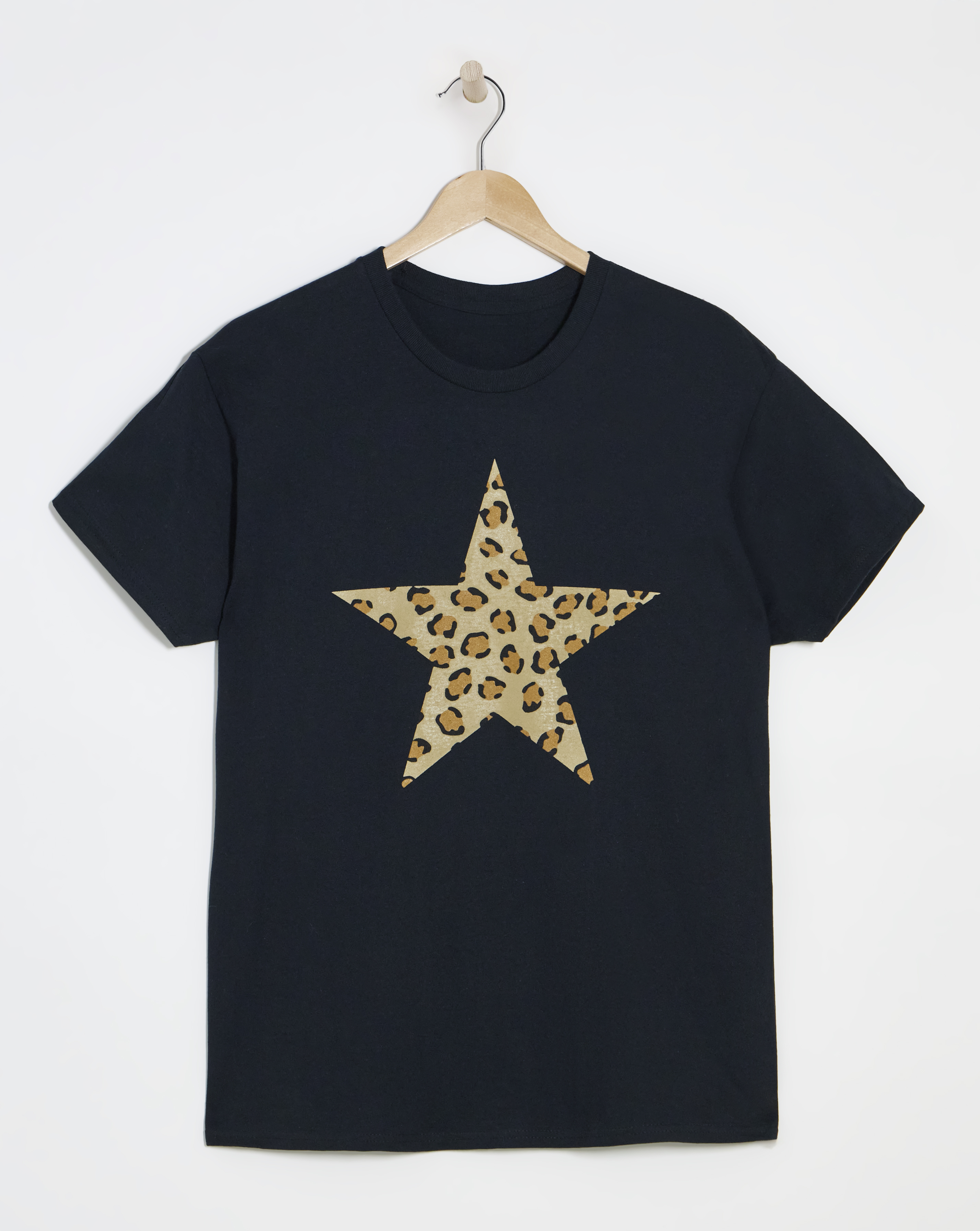 Simply Be Black Leopard Print Star Graphic T-Shirt