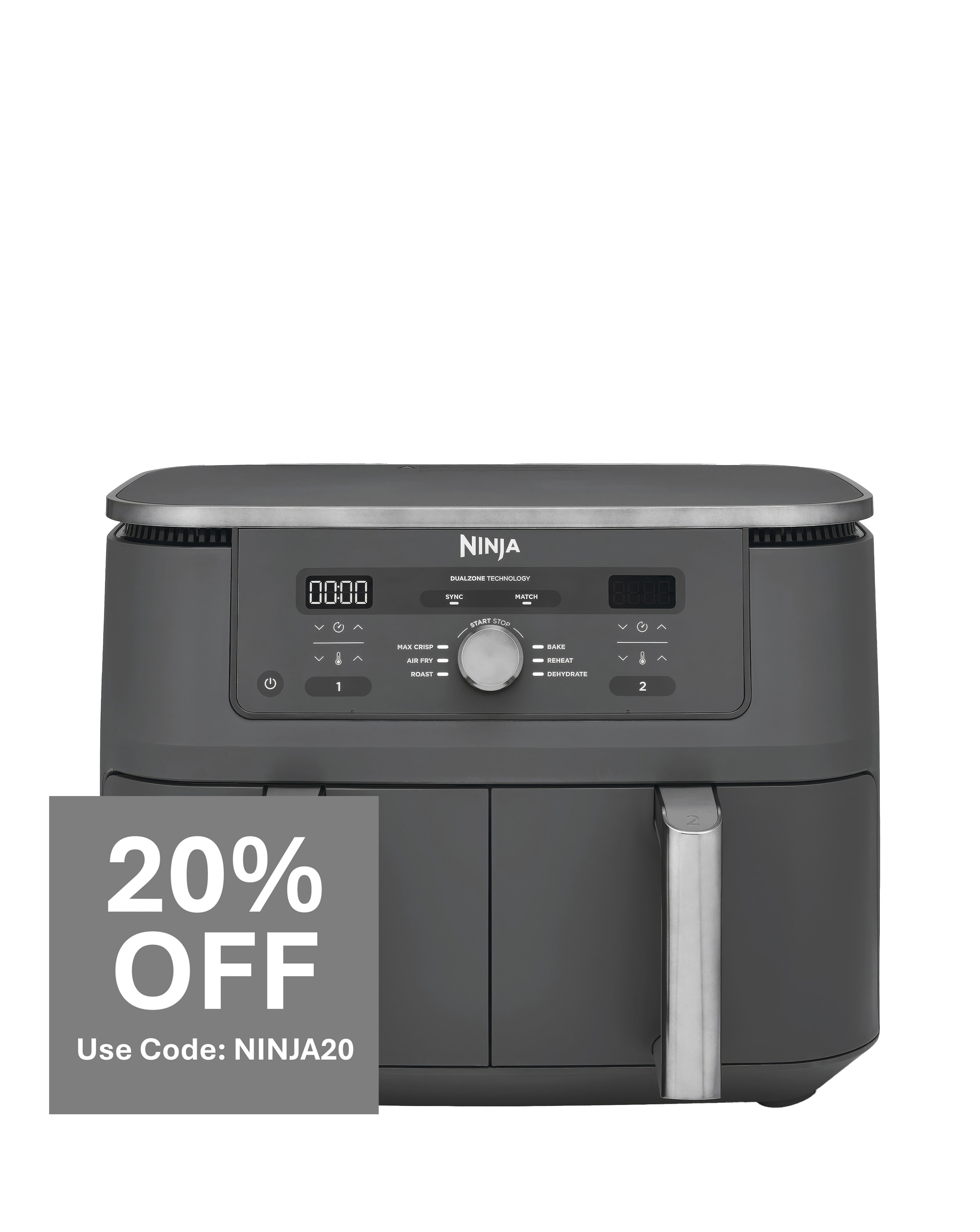 Ninja MAX 6-in-1 Dual Zone Air Fryer 9.5L DZ400UK Gun Metal Grey