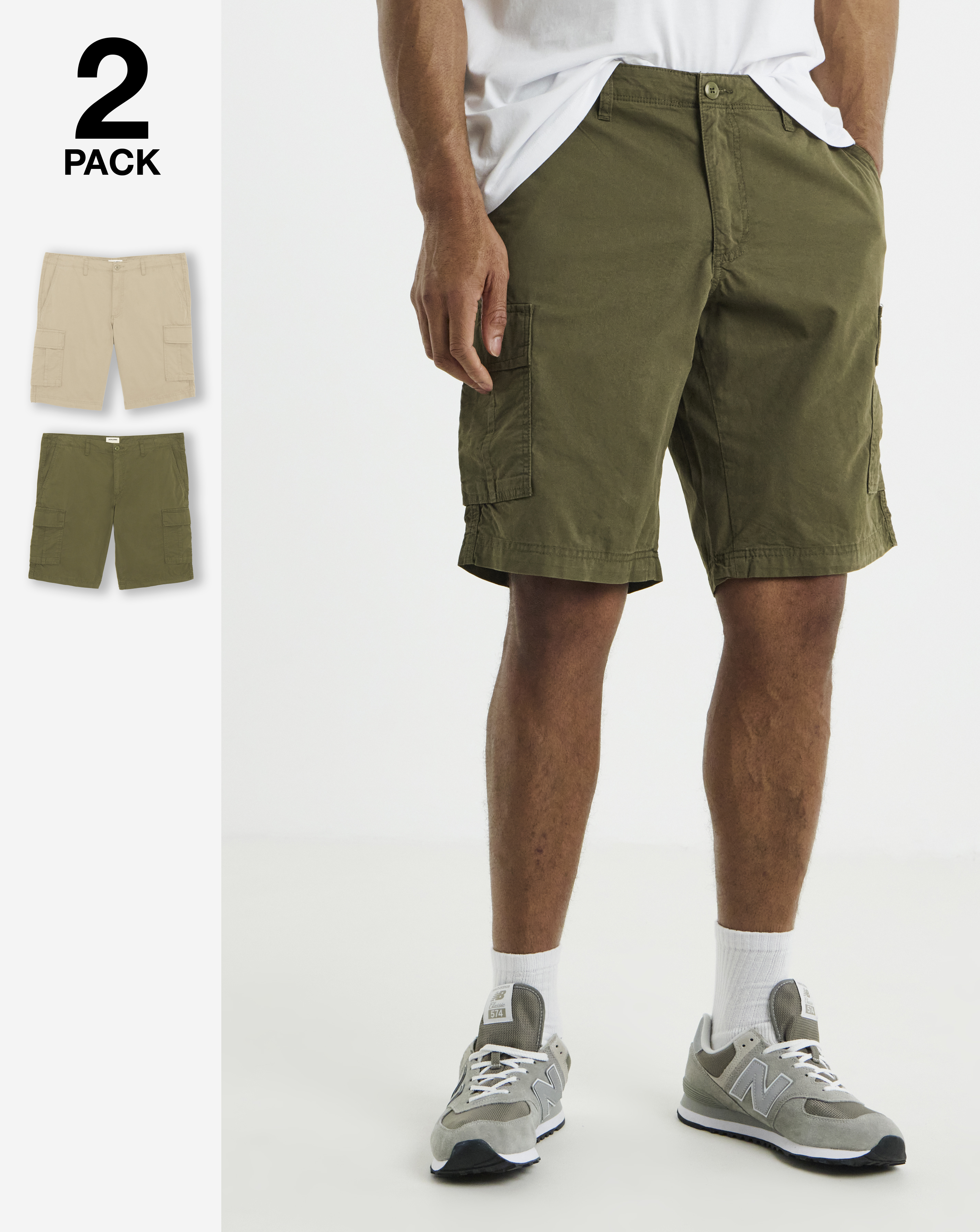 Jack & Jones Khaki/Stone Cole Matty Cargo Shorts - Size 48