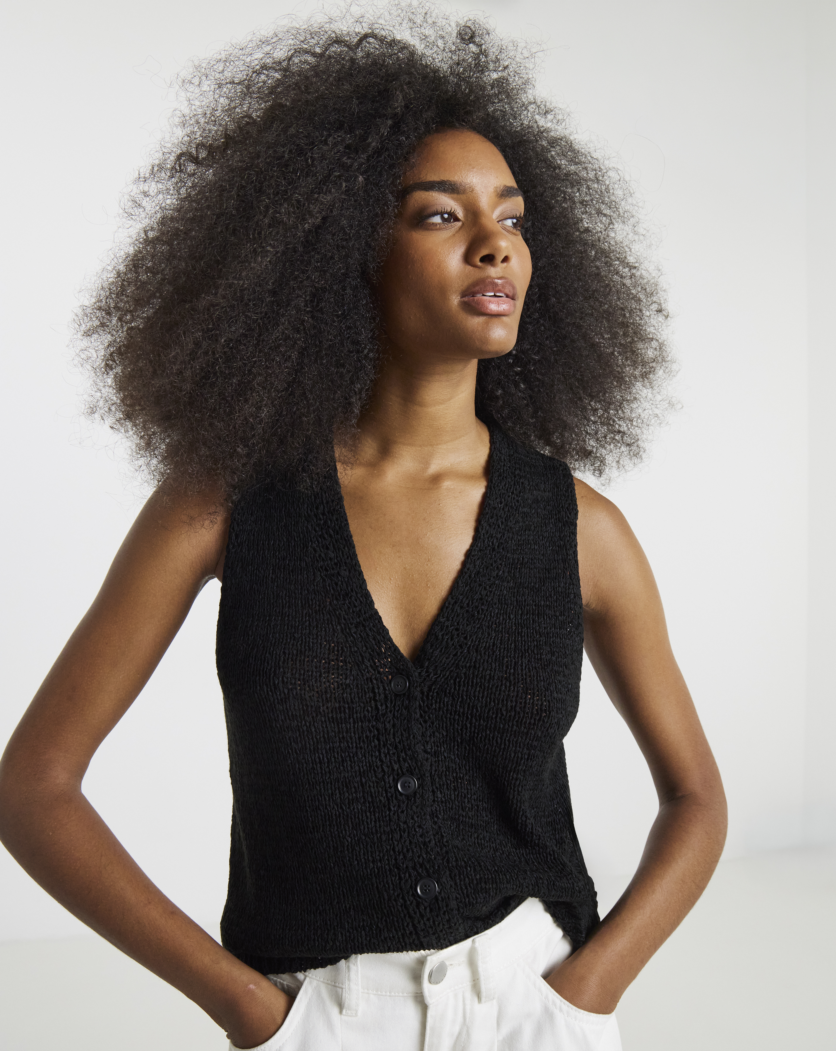 Black Tape Yarn Knitted Waistcoat