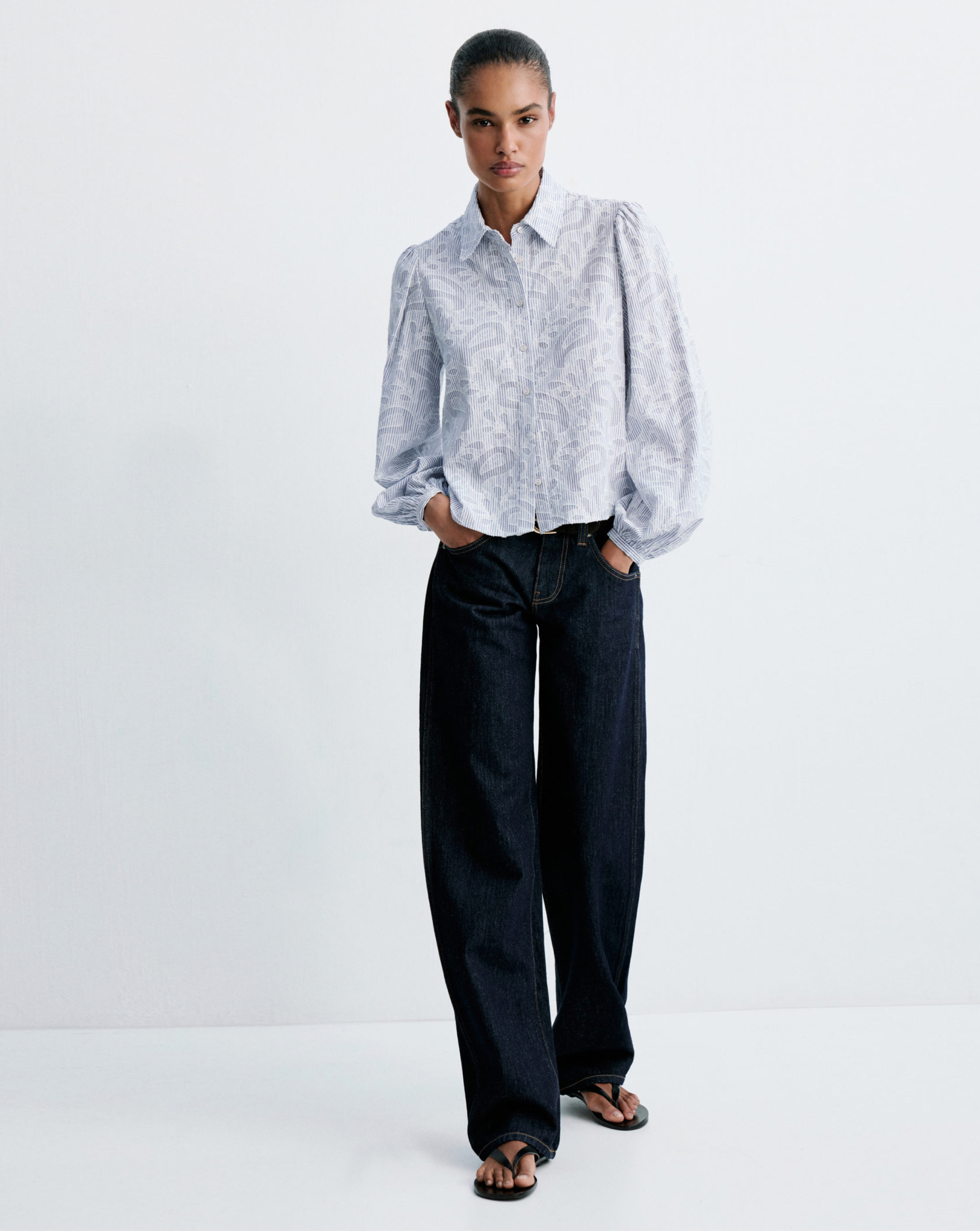 Mango Striped Shirt With Embroidered Det