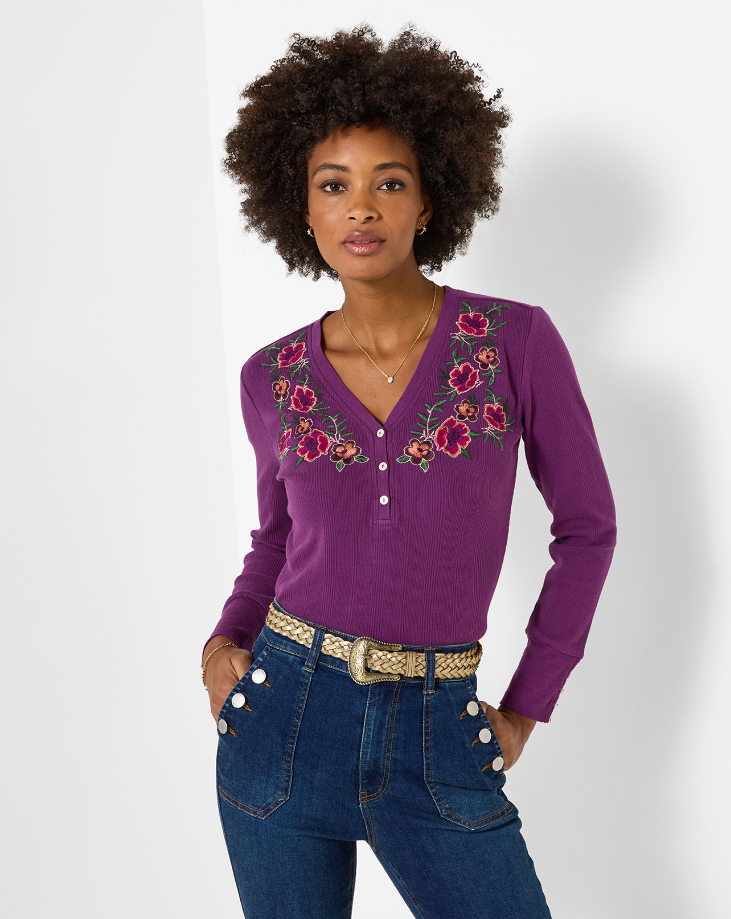 Joe Browns Floral Embroidered Henley Top
