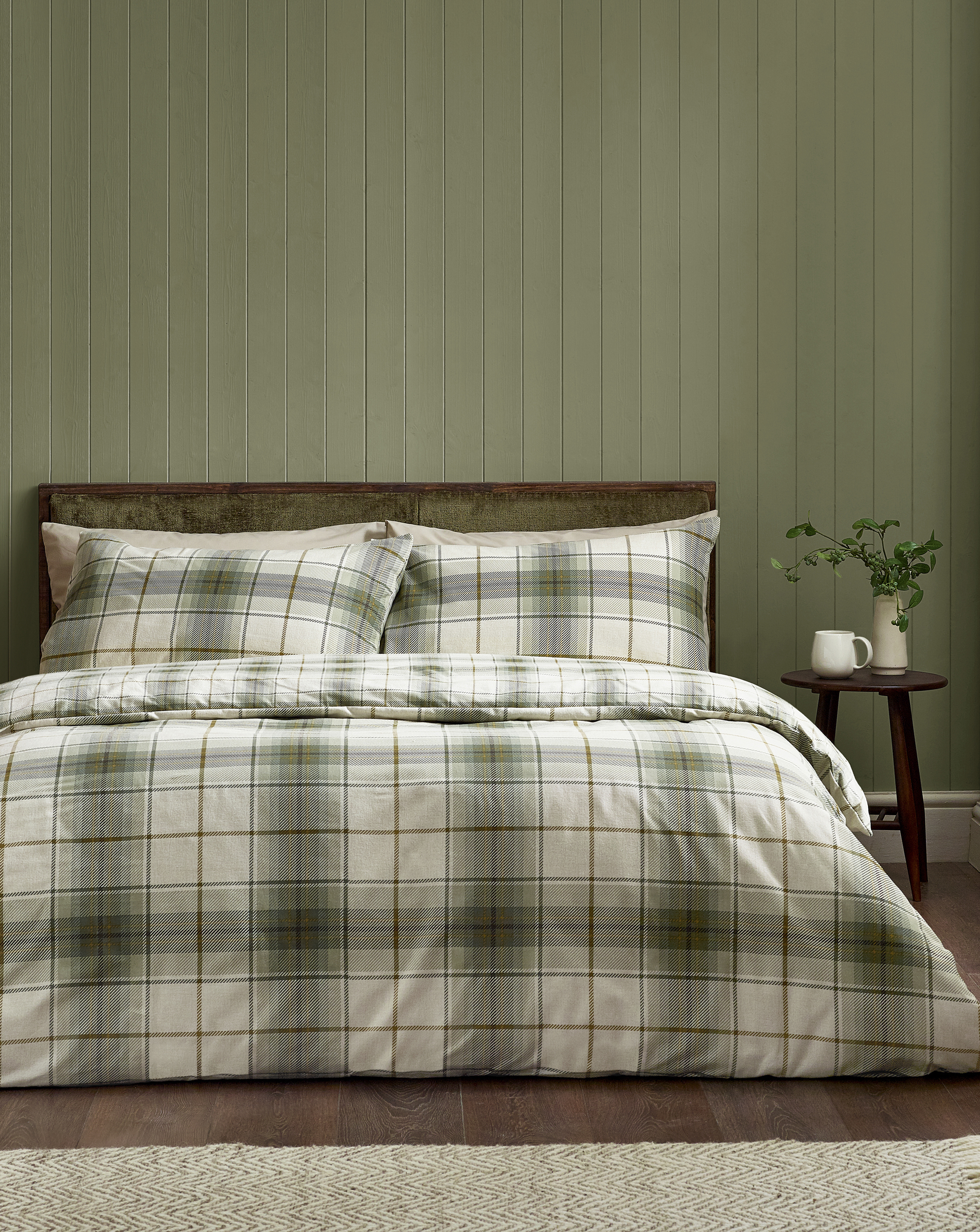 Catherine Lansfield Men's Green Cl Brushed Troon Check Duvet Set