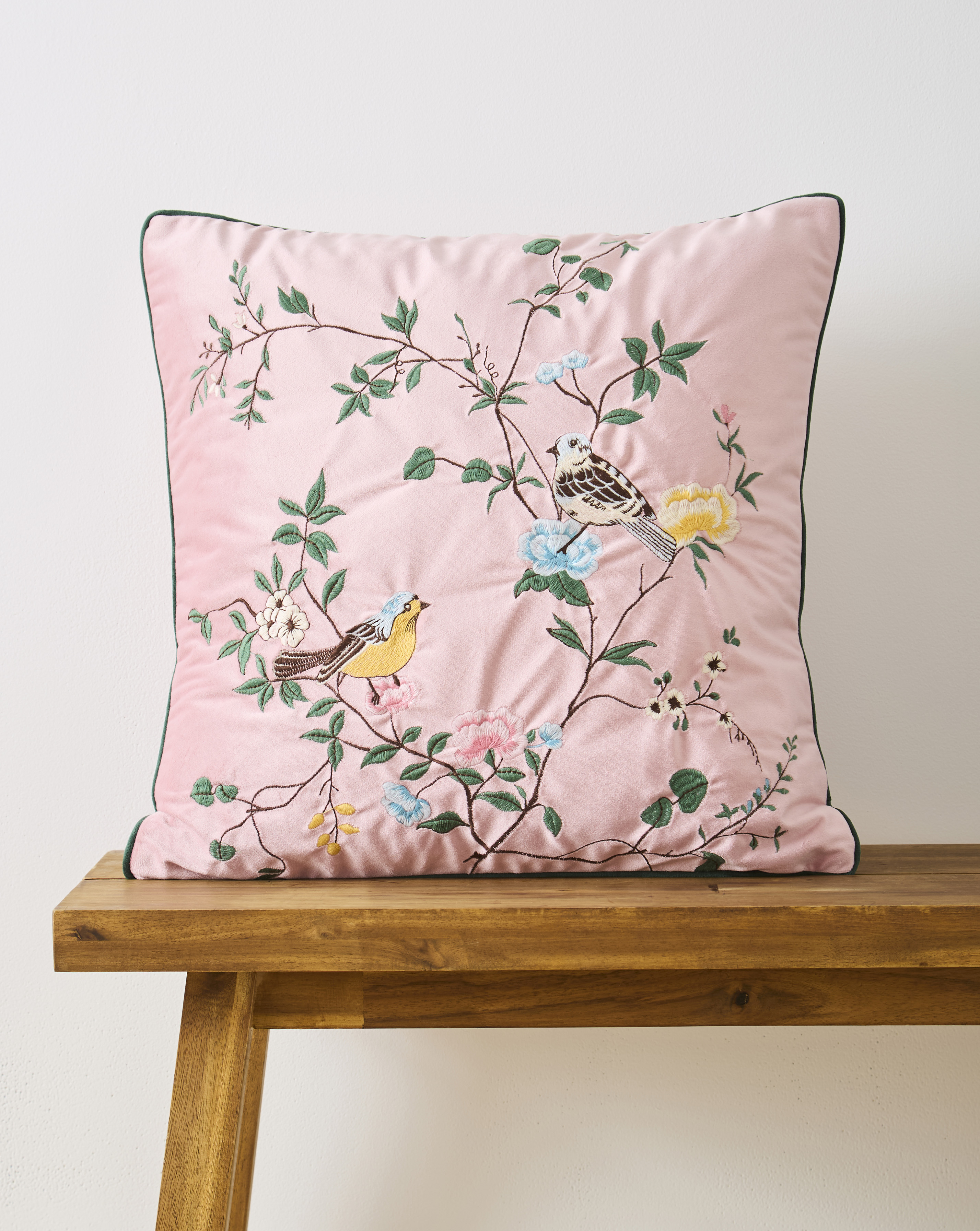 New In - Botanical Birds Embroidered Cushion