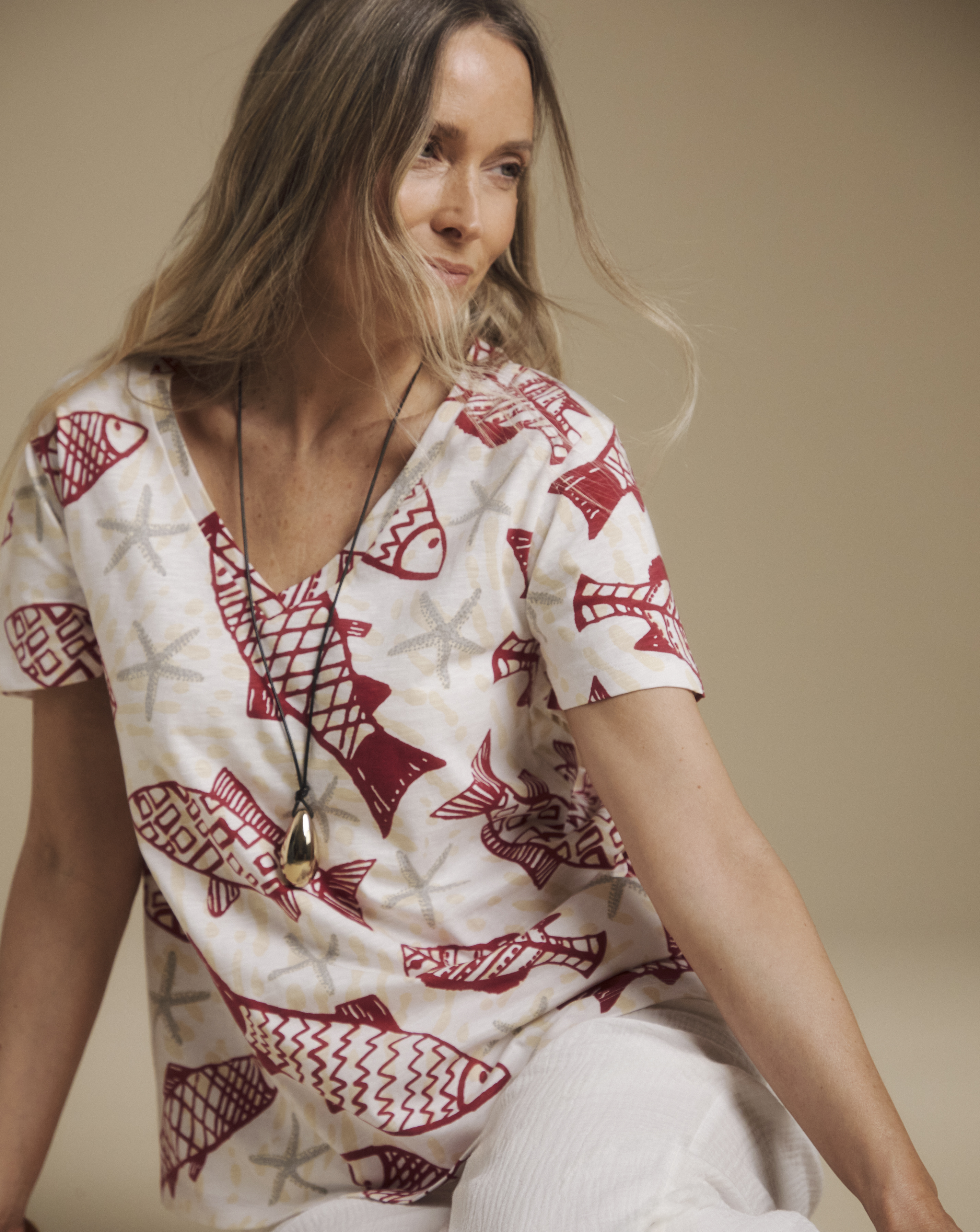 Julipa Cotton Printed V-Neck T-shirt