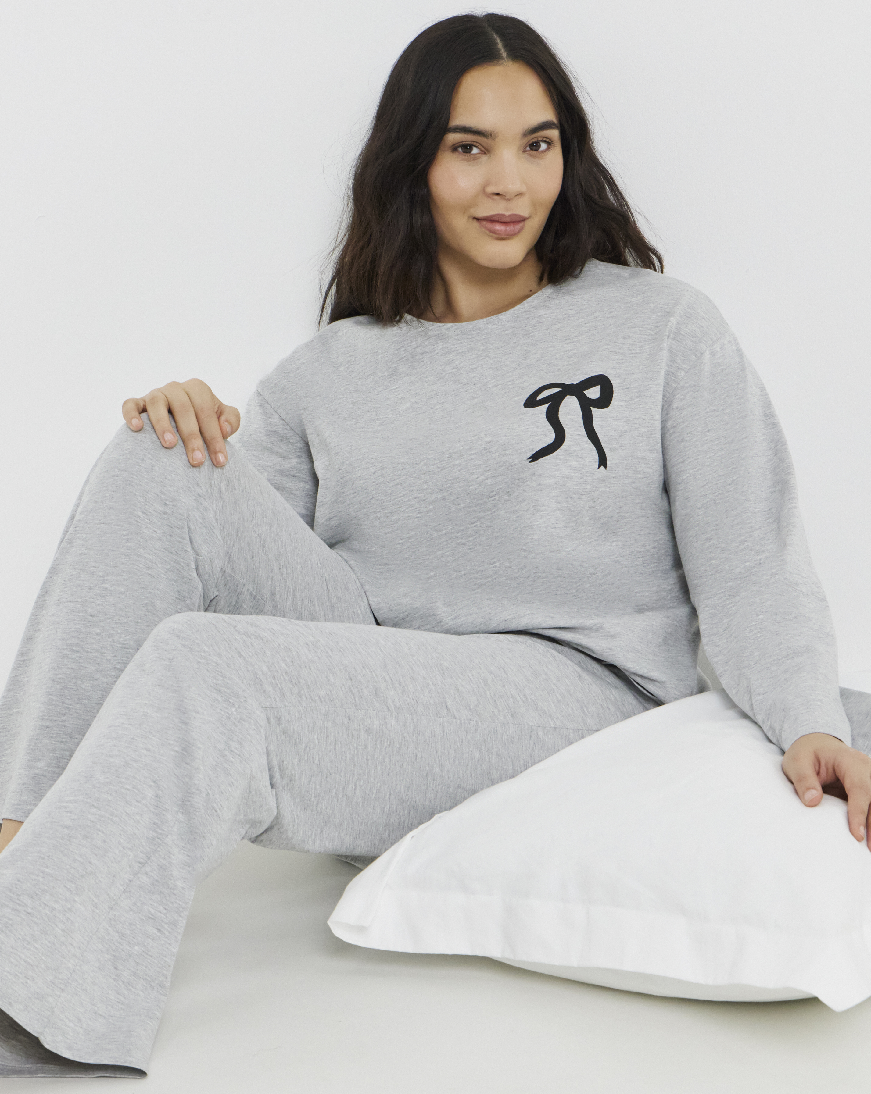 Pretty Secrets Value Grey Marl Bow Detail Pyjama Set
