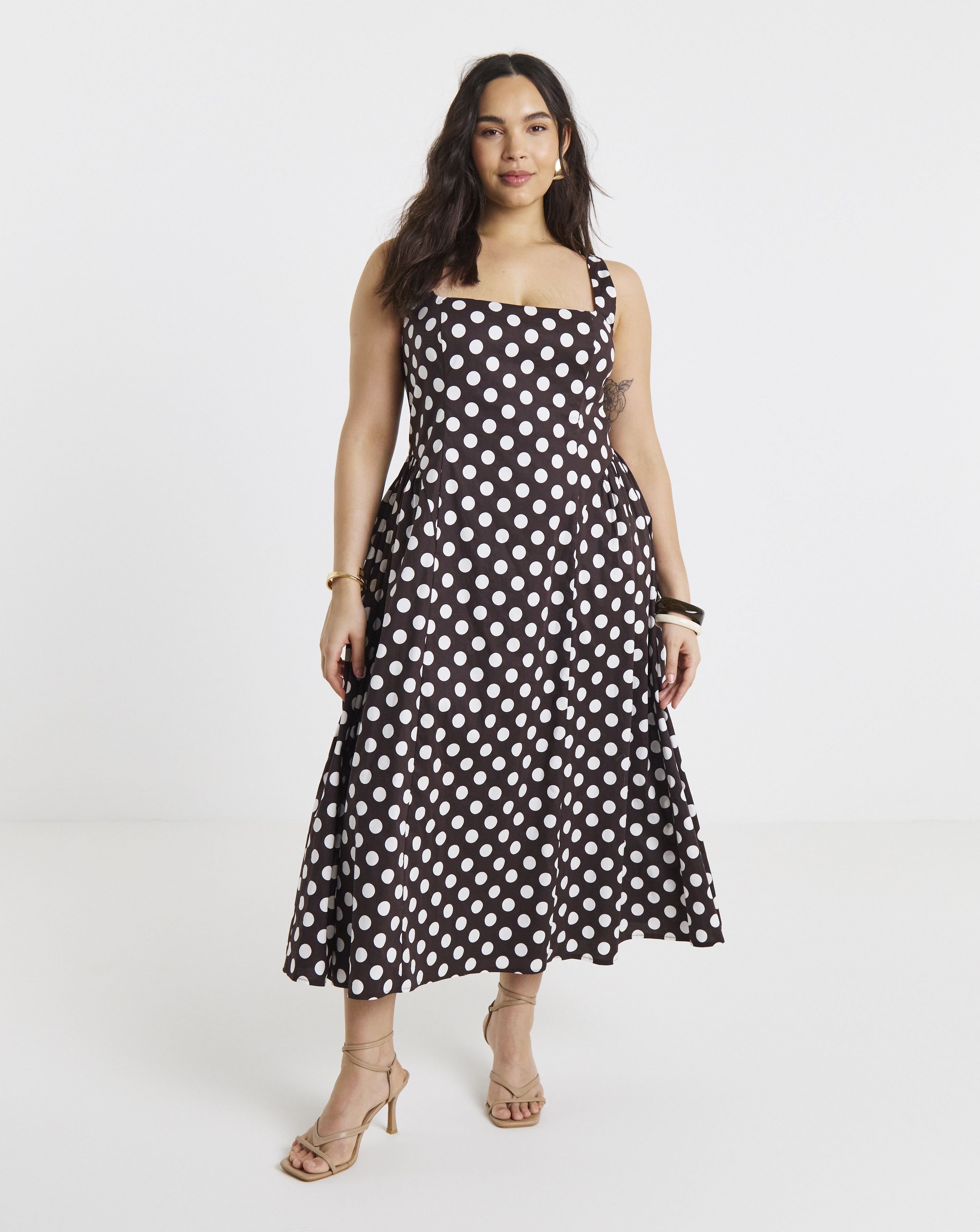 New In - Chocolate Spot Waist Detail Midi Dress