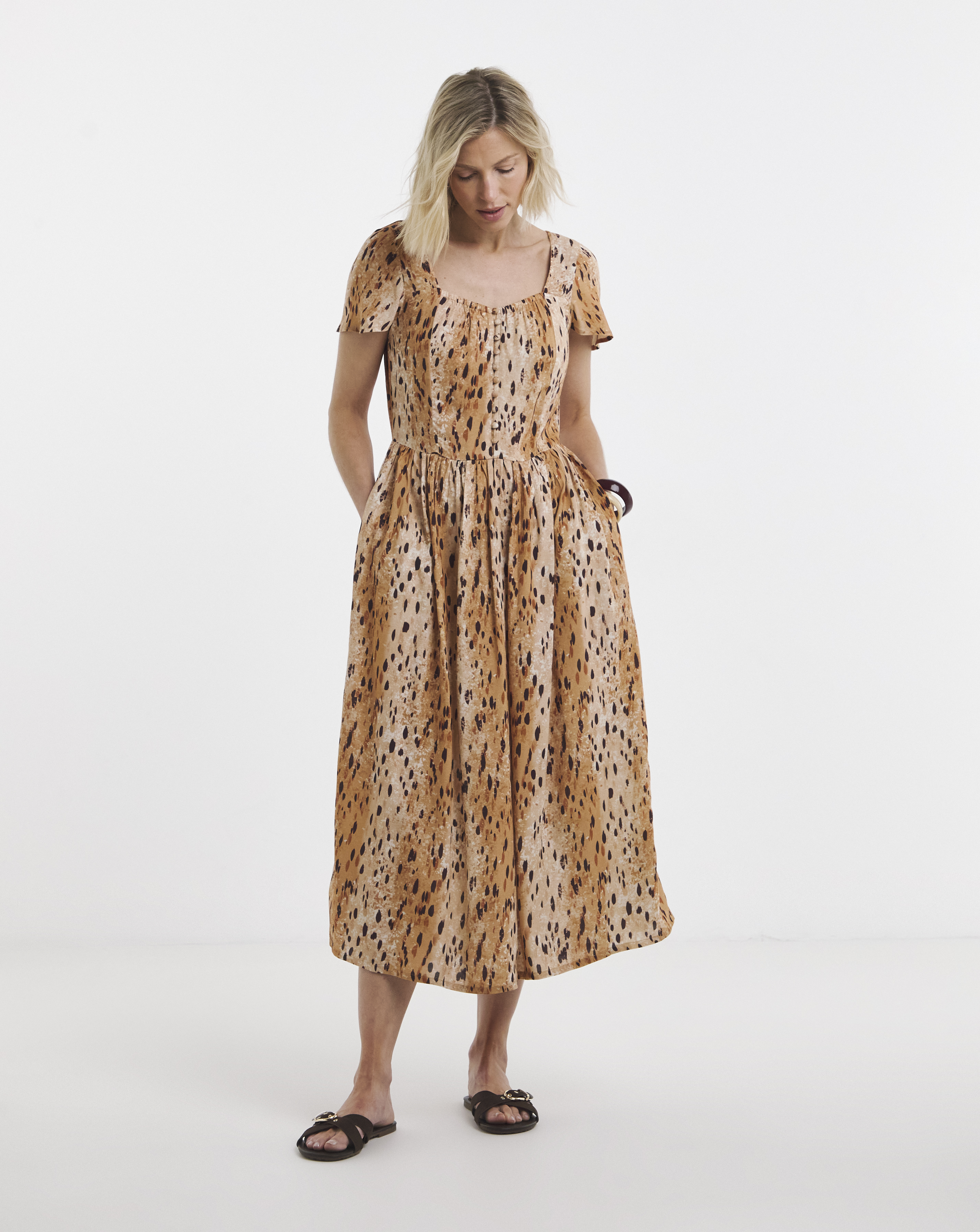 New In - Linen Square Neck Tea Dress