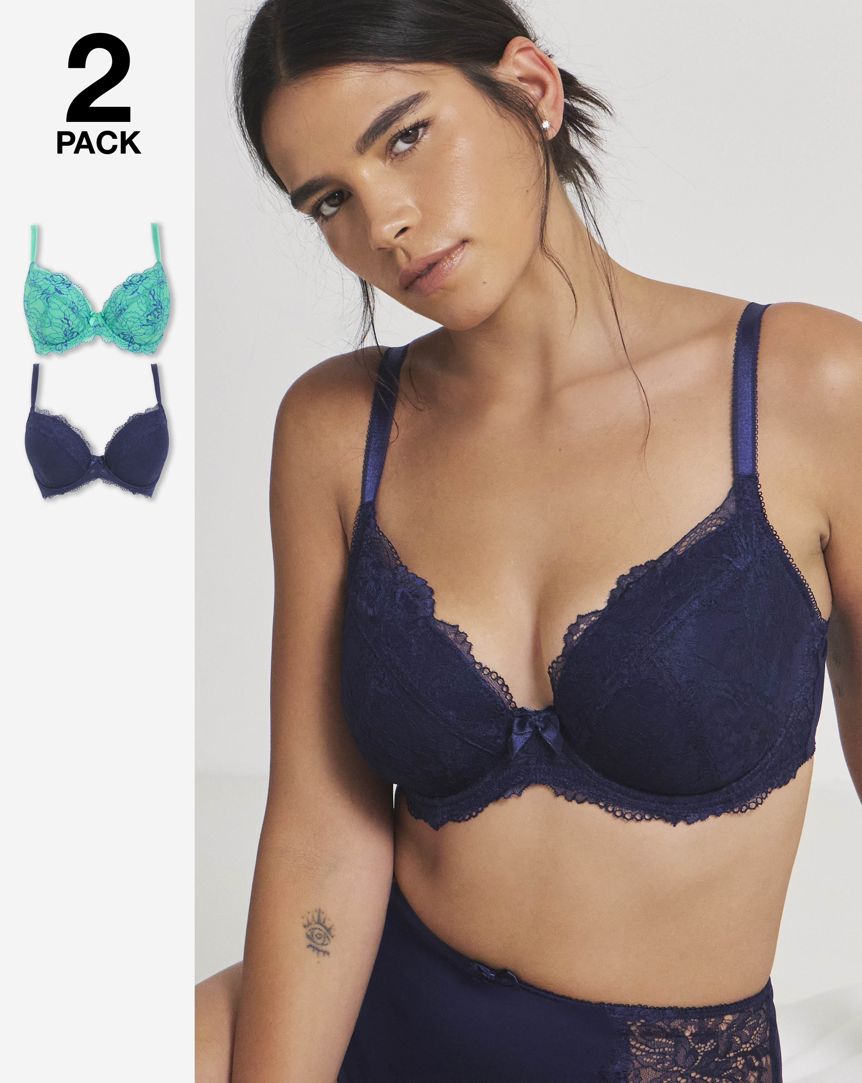 2 Pack Ella Lace Padded Plunge Bras