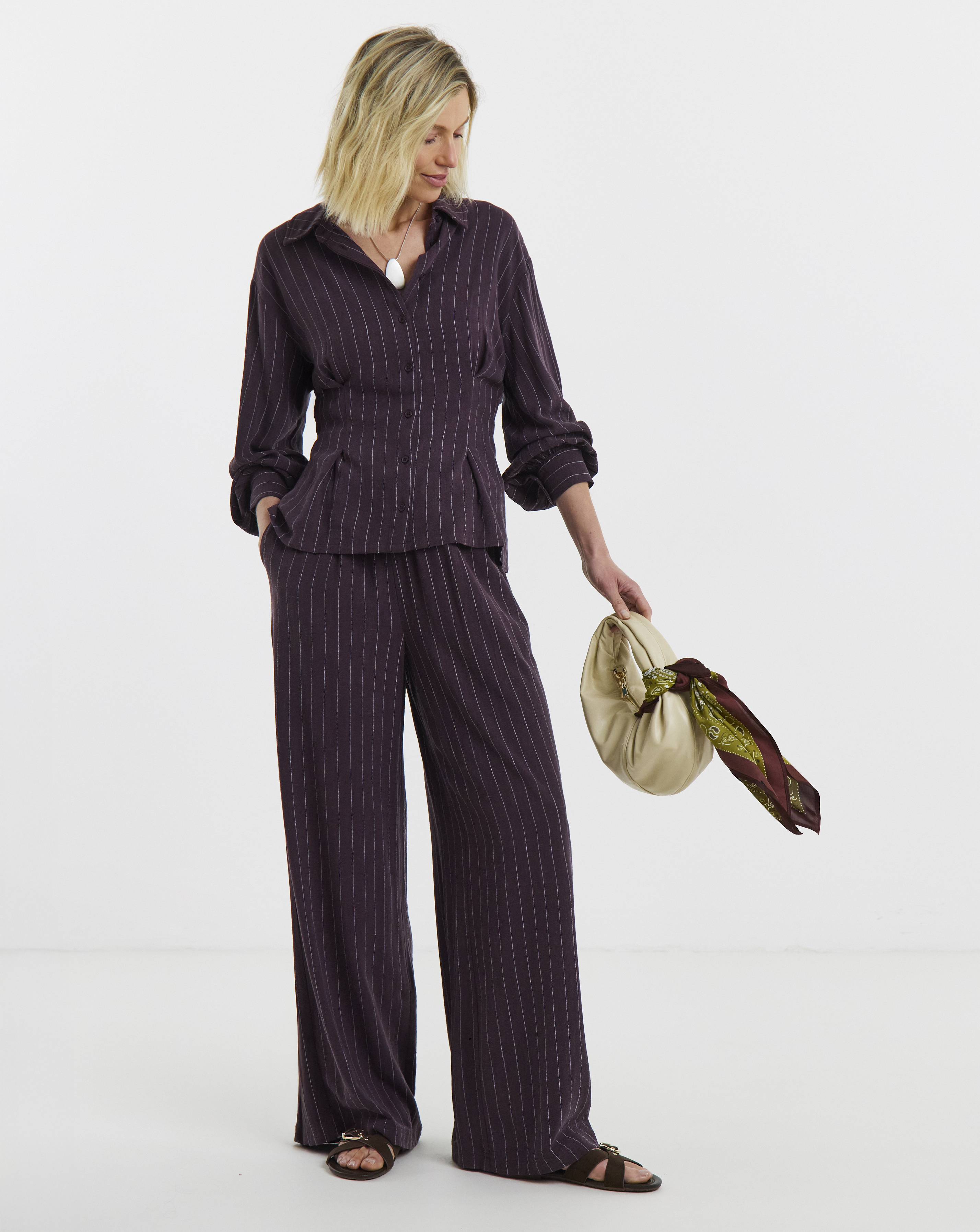 New In - PINSTRIPE TIE WAIST WIDE LEG TROUSER