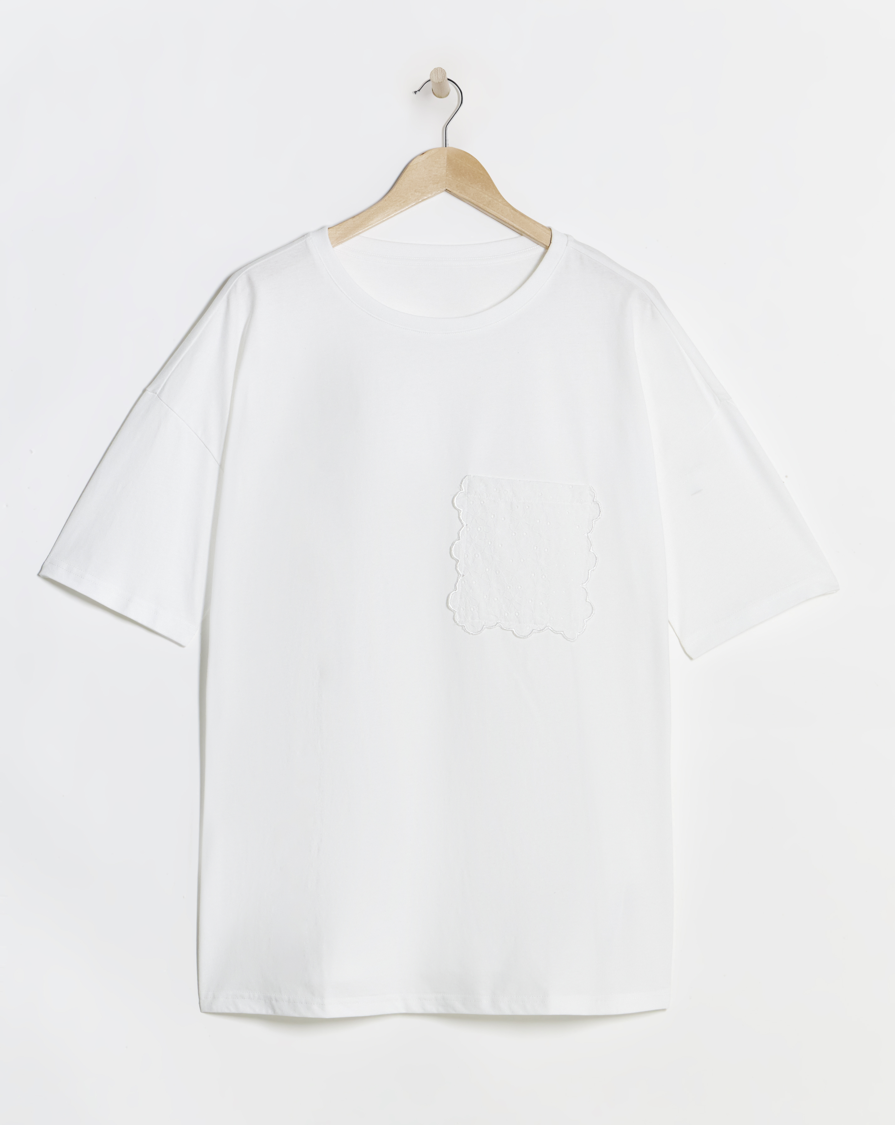 Simply Be White Broderie Pocket T-Shirt