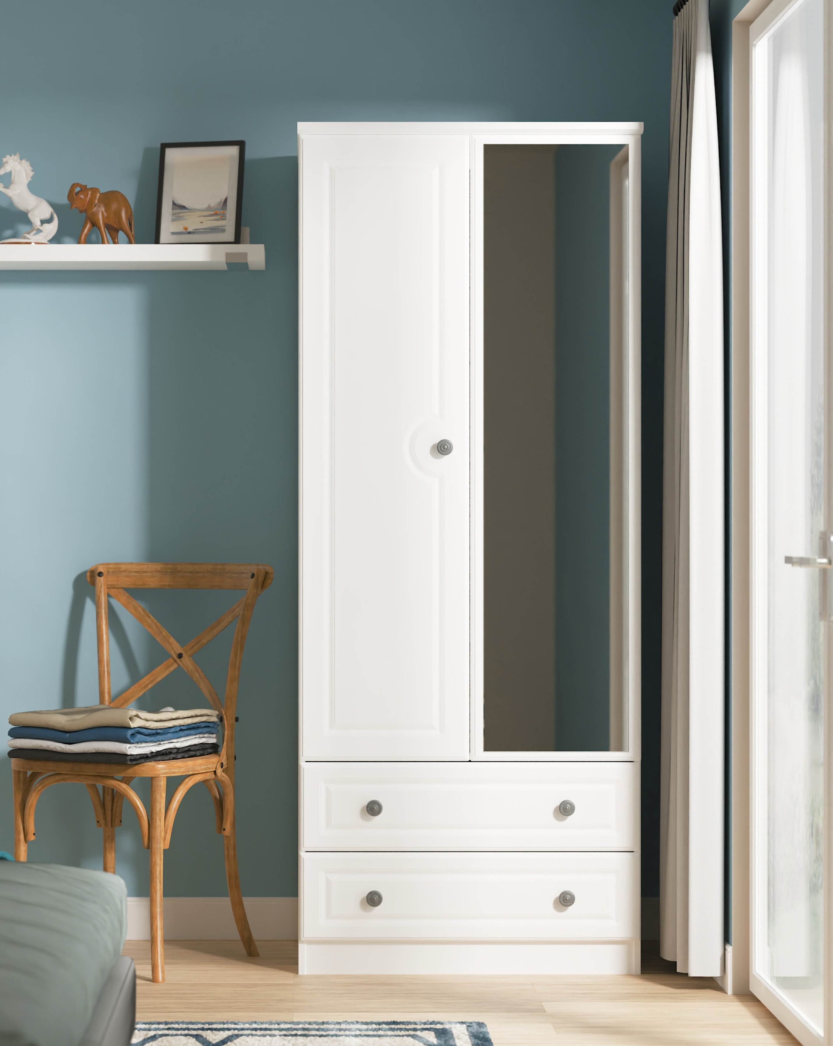 Peregrine 2 Door Drawer Mirrored Robe
