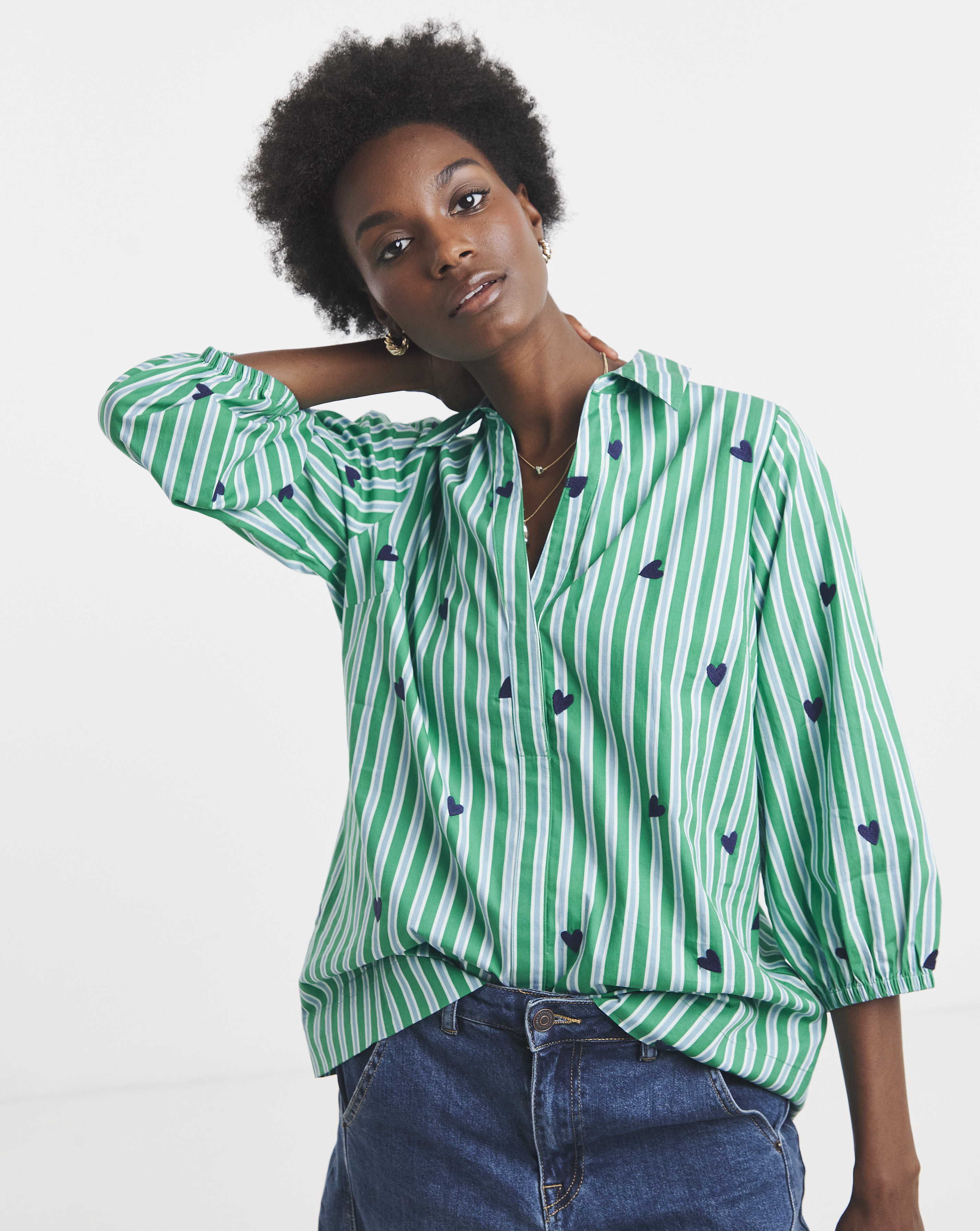 New In - Green Stripe Popover Blouse