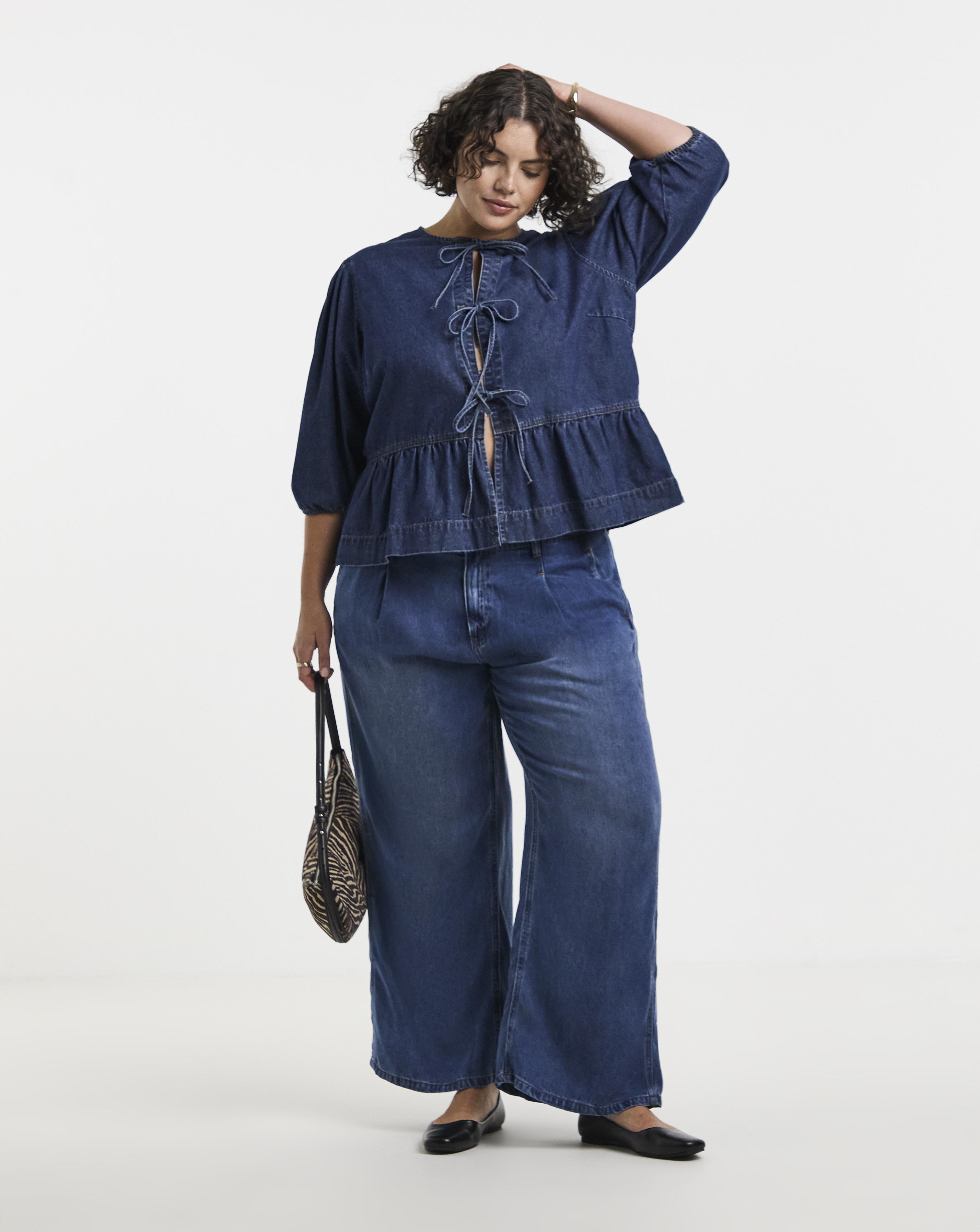 Simply Be - Women's Mid Blue Draped Wide Leg Jeans - Size 10 - Mid blue - 100% Lyocell - Sustainable