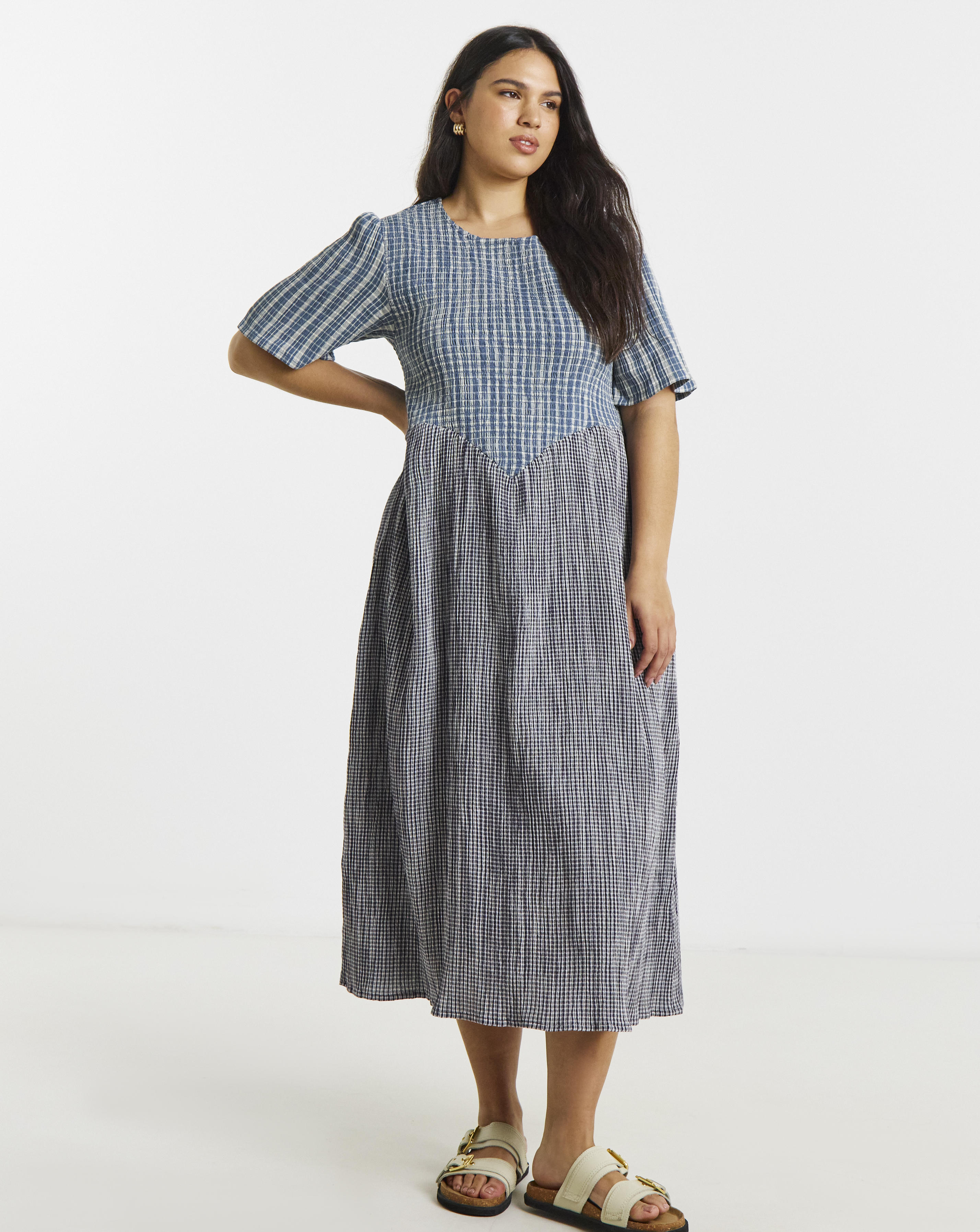 Native Youth Women's Blue Ny Seersucker Dress Size 28