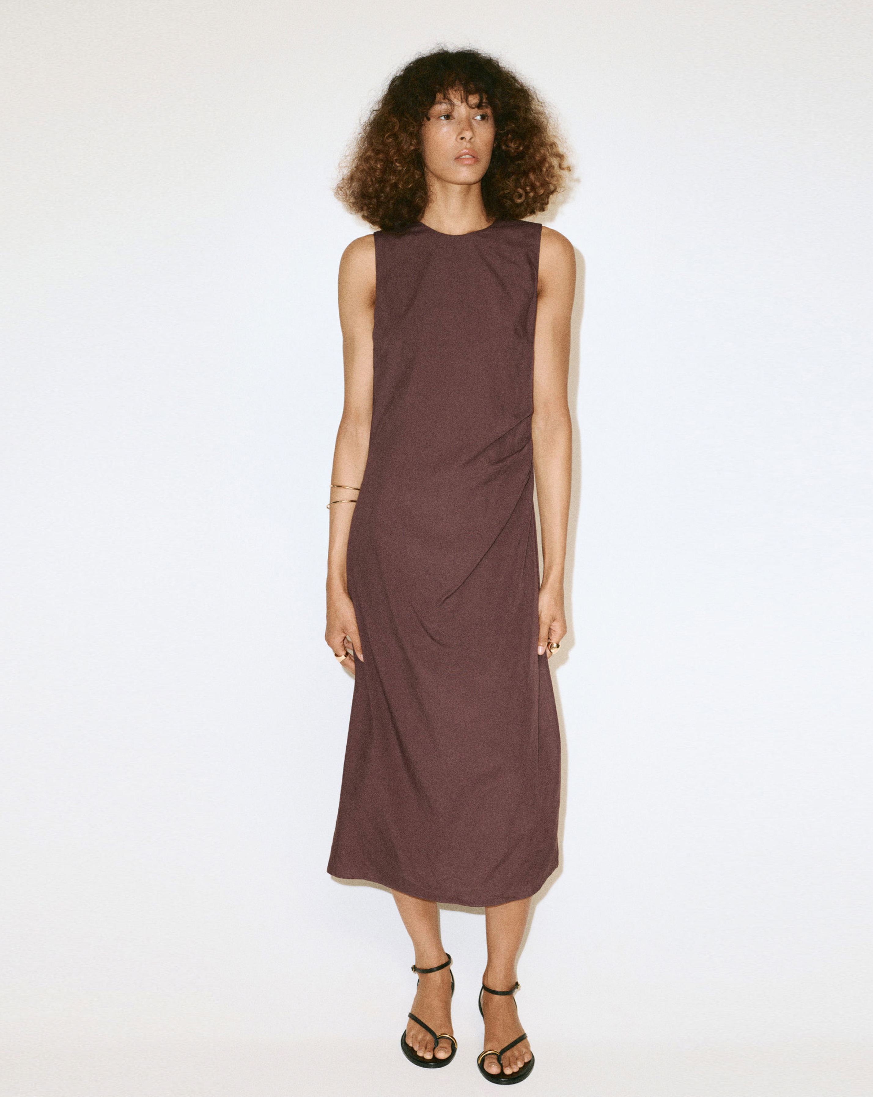 New In - Mango Side Ruched Dress With Tie Detail