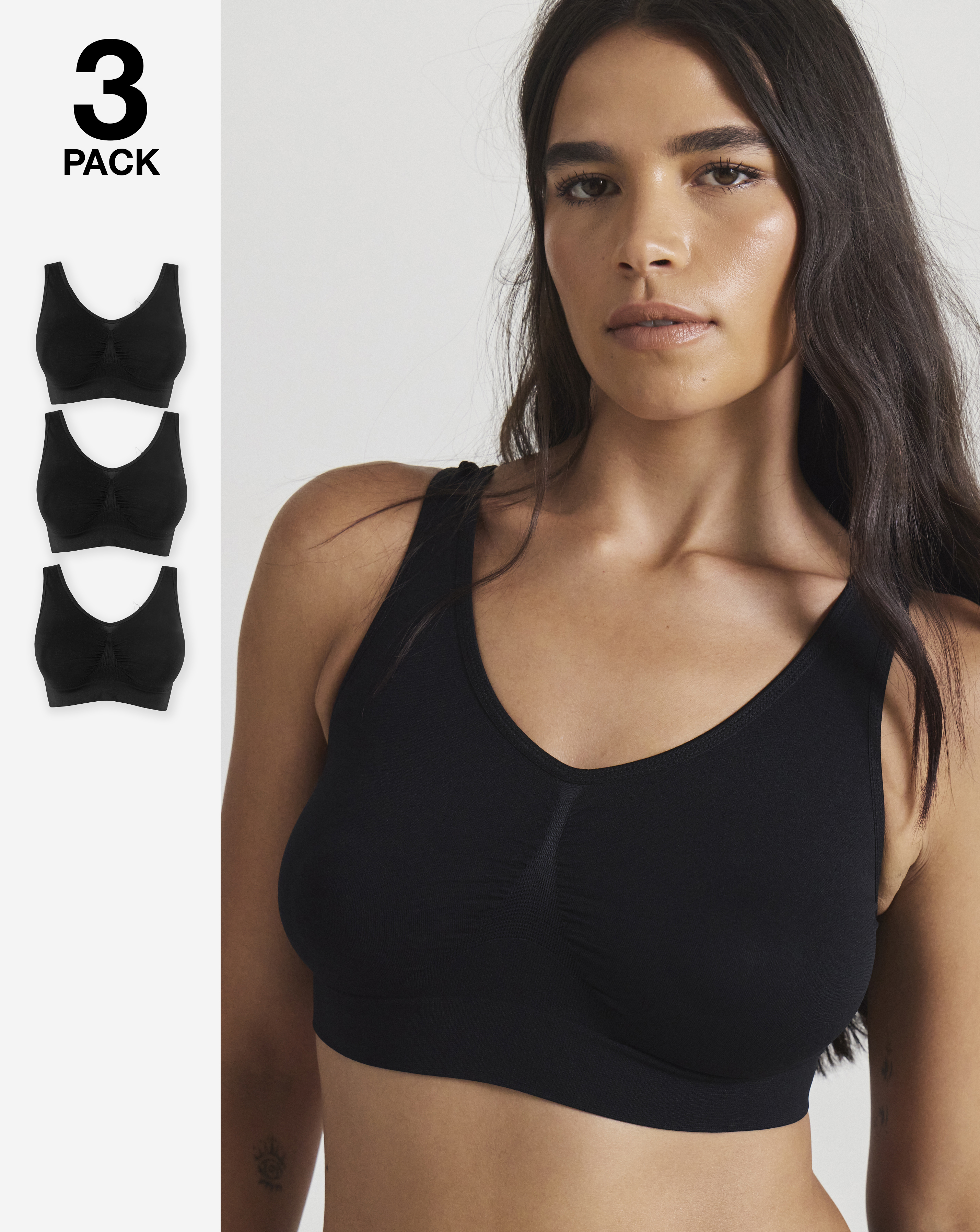 3 Pack Black Comfort Tops A-D