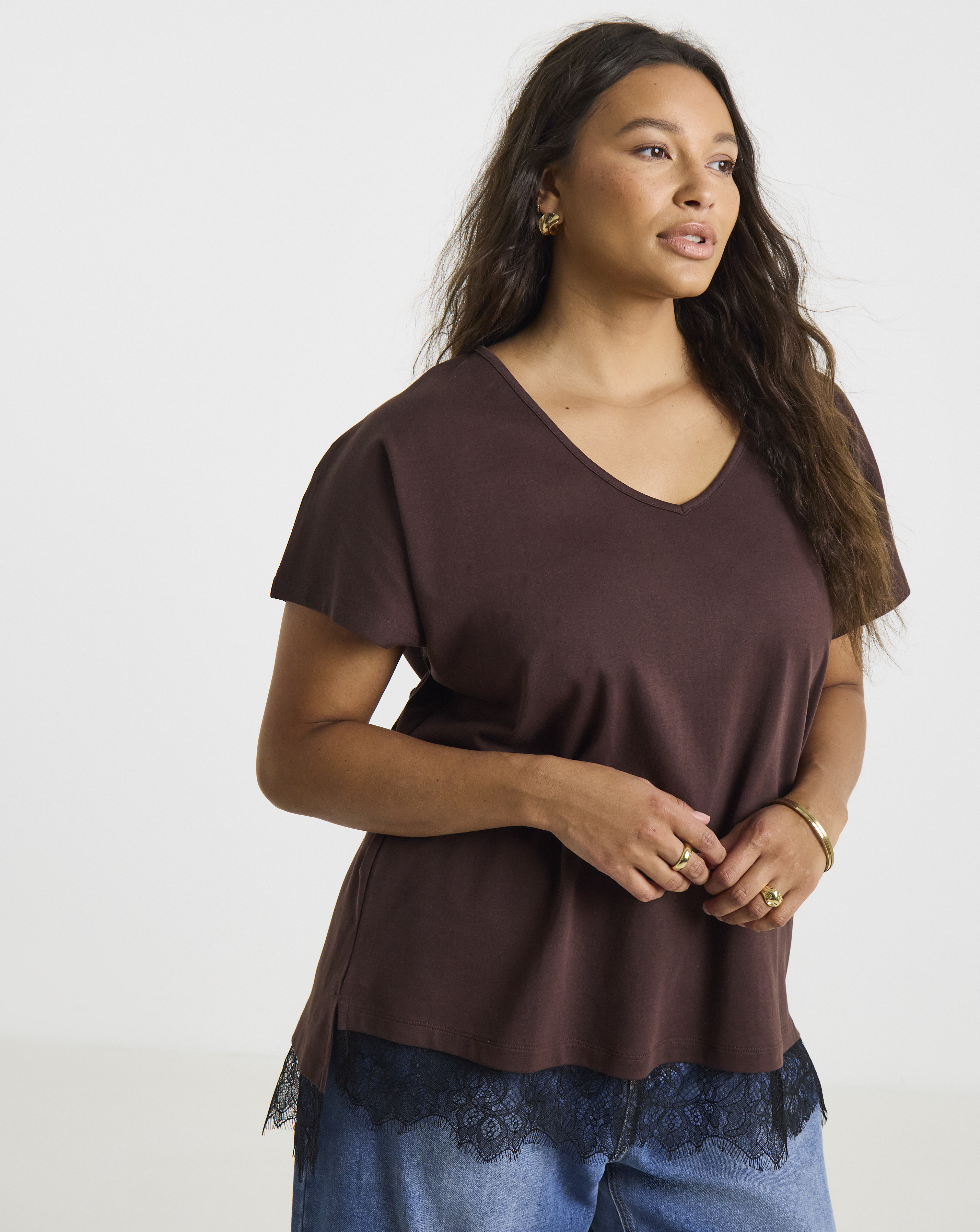 Simply Be Black And Brown Lace 2 in 1 T-Shirt