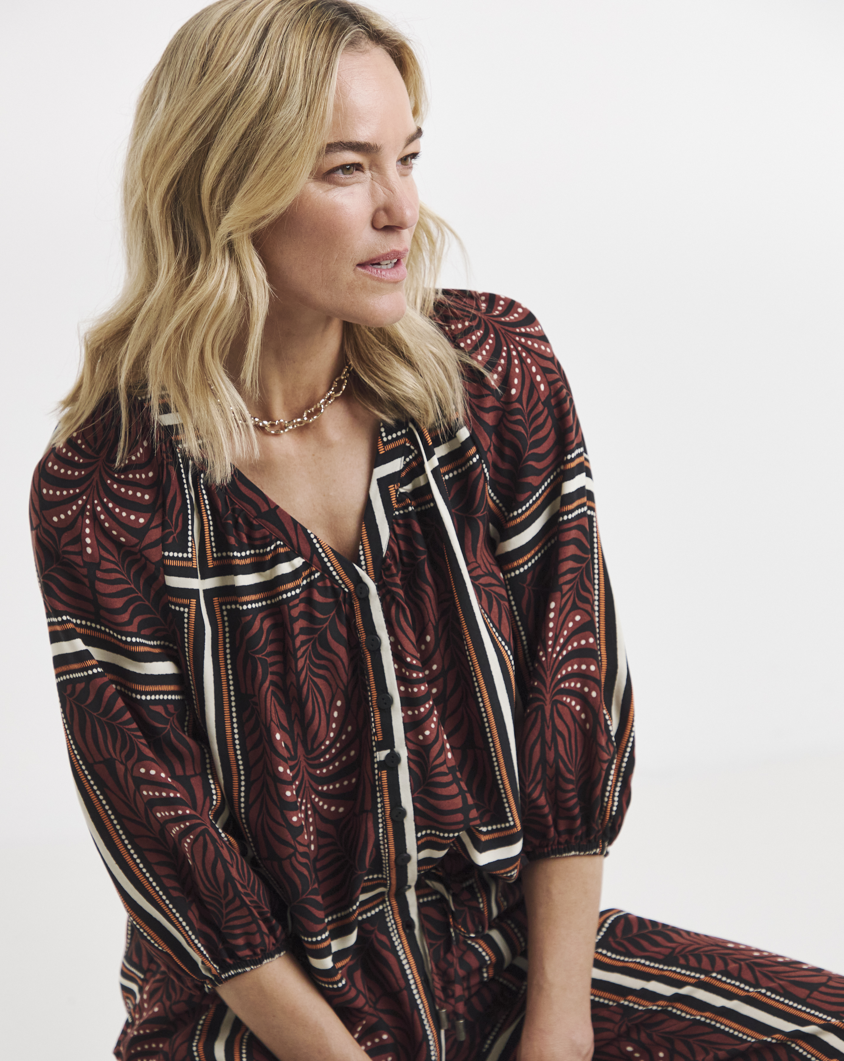New In - Collarless Button Through Blouse