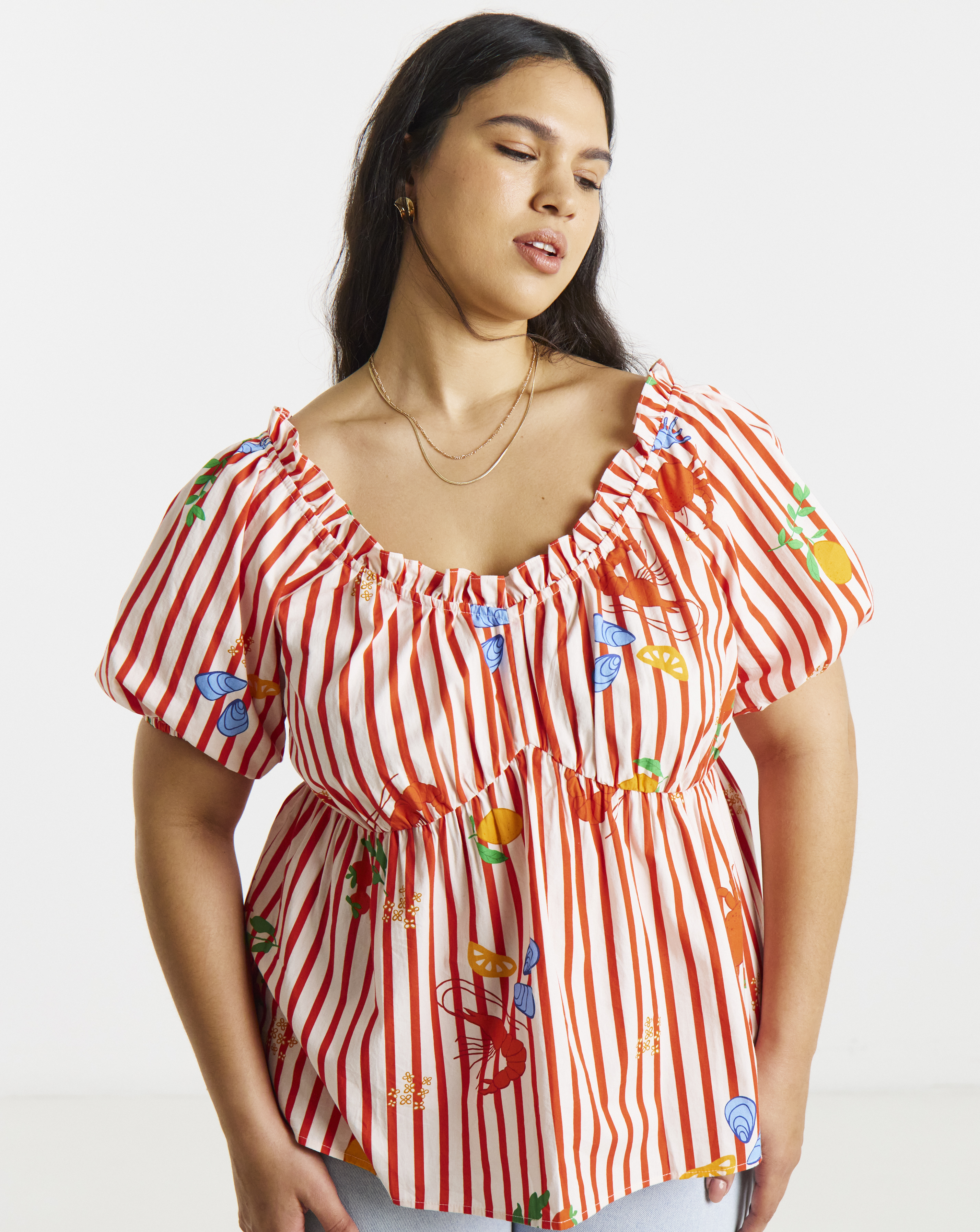 New In - Red Stripe Puff Sleeve Top