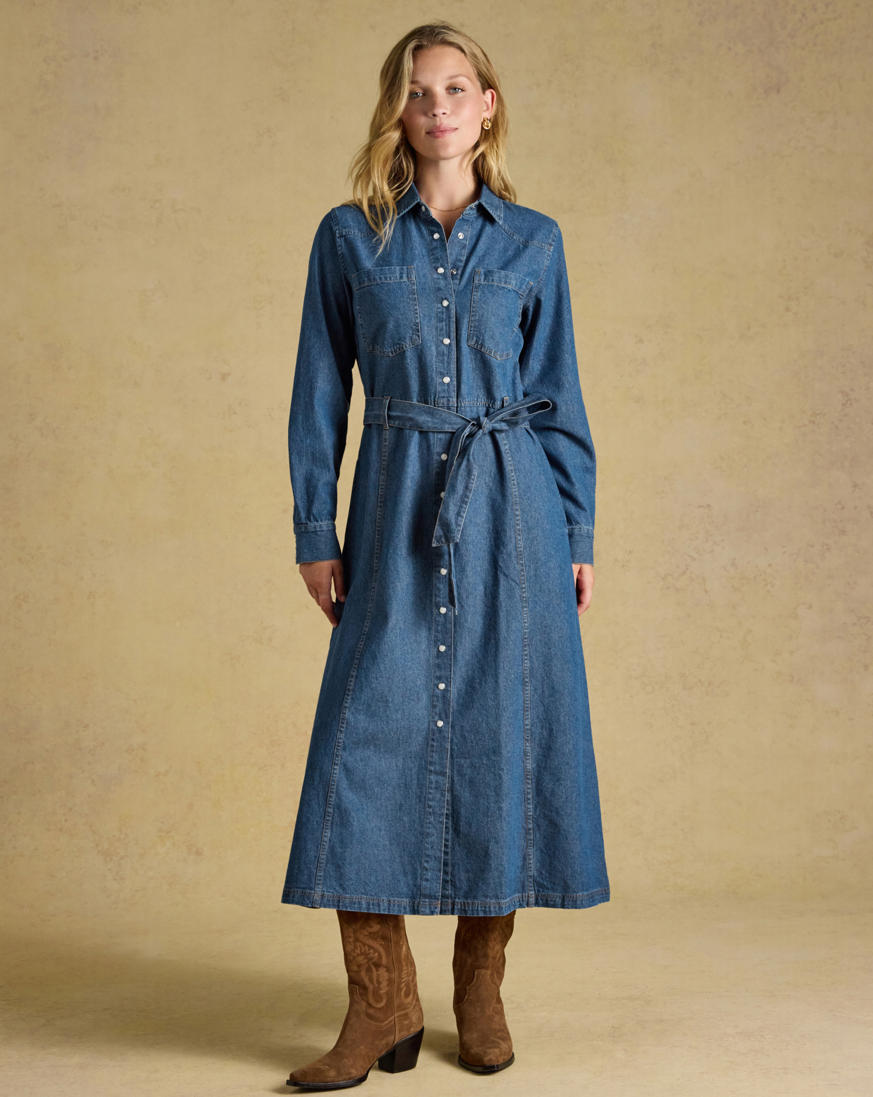 Joules - Women's - Denim Western Dress - Size 10 - Mid Blue