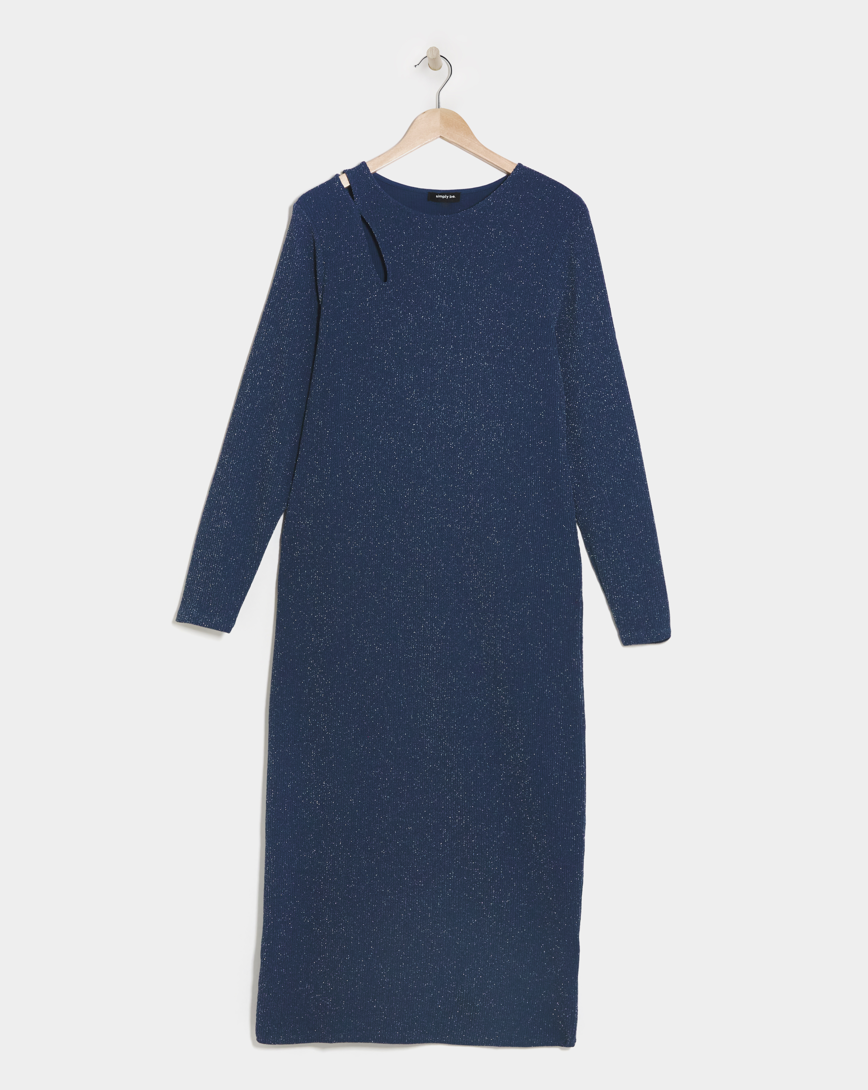 Blue Cut Out Glitter Rib Midi Column Dress
