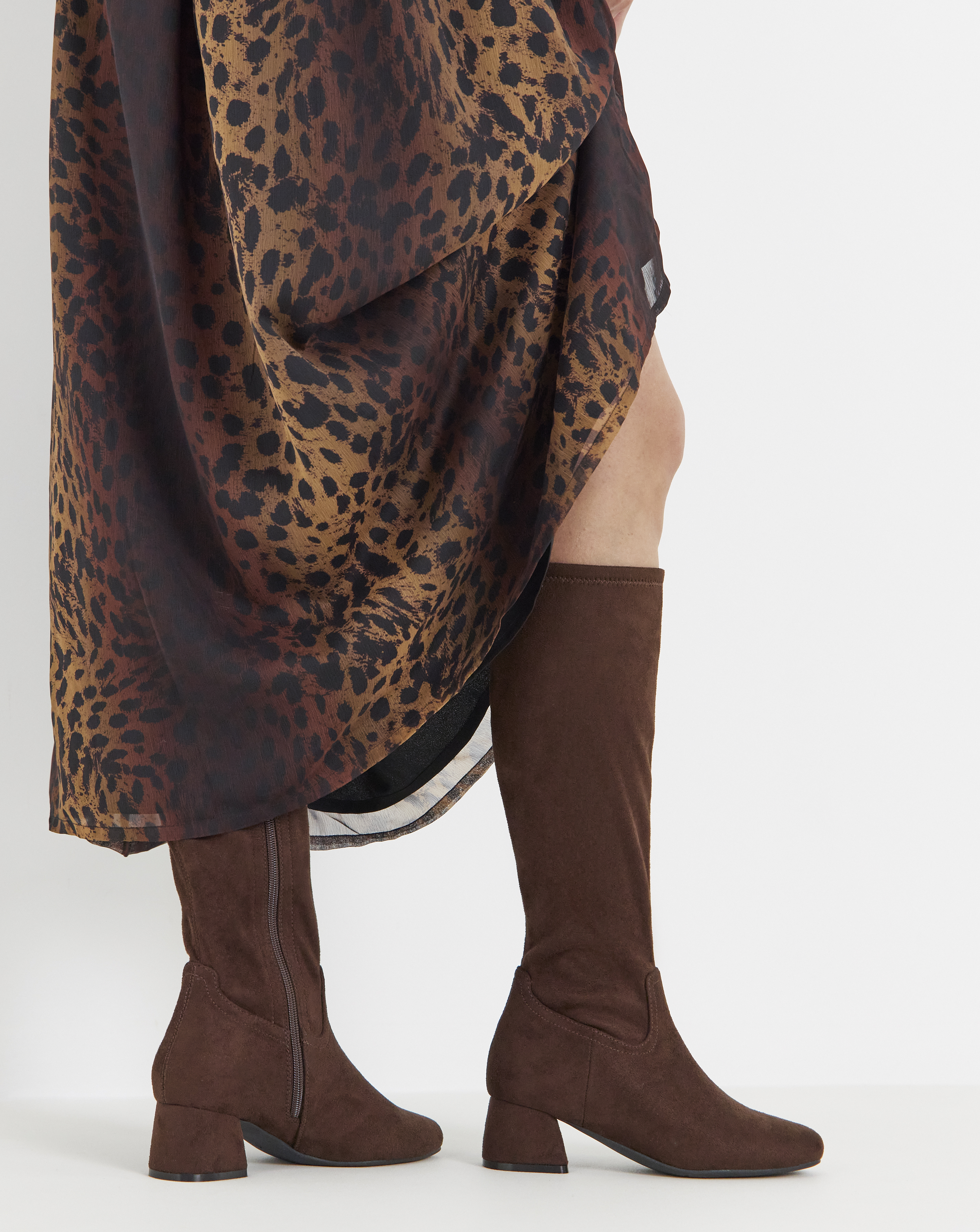 Natalya Block Heel Stretch Knee High Boots - Wide Fit (E) & Standard Calf