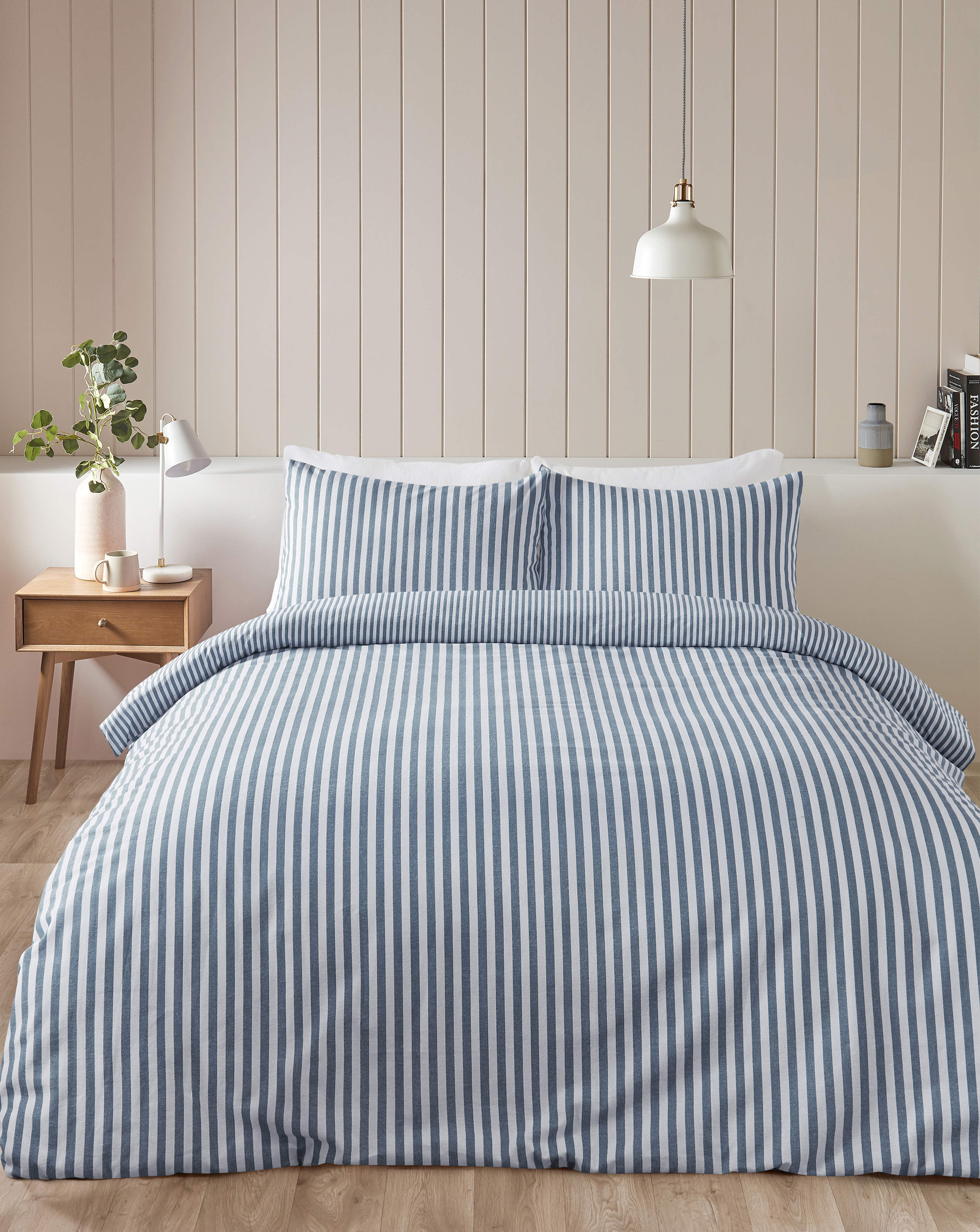 Catherine Lansfield Men's Blue Cl Brushed Stripe Duvet Cover Set Blu