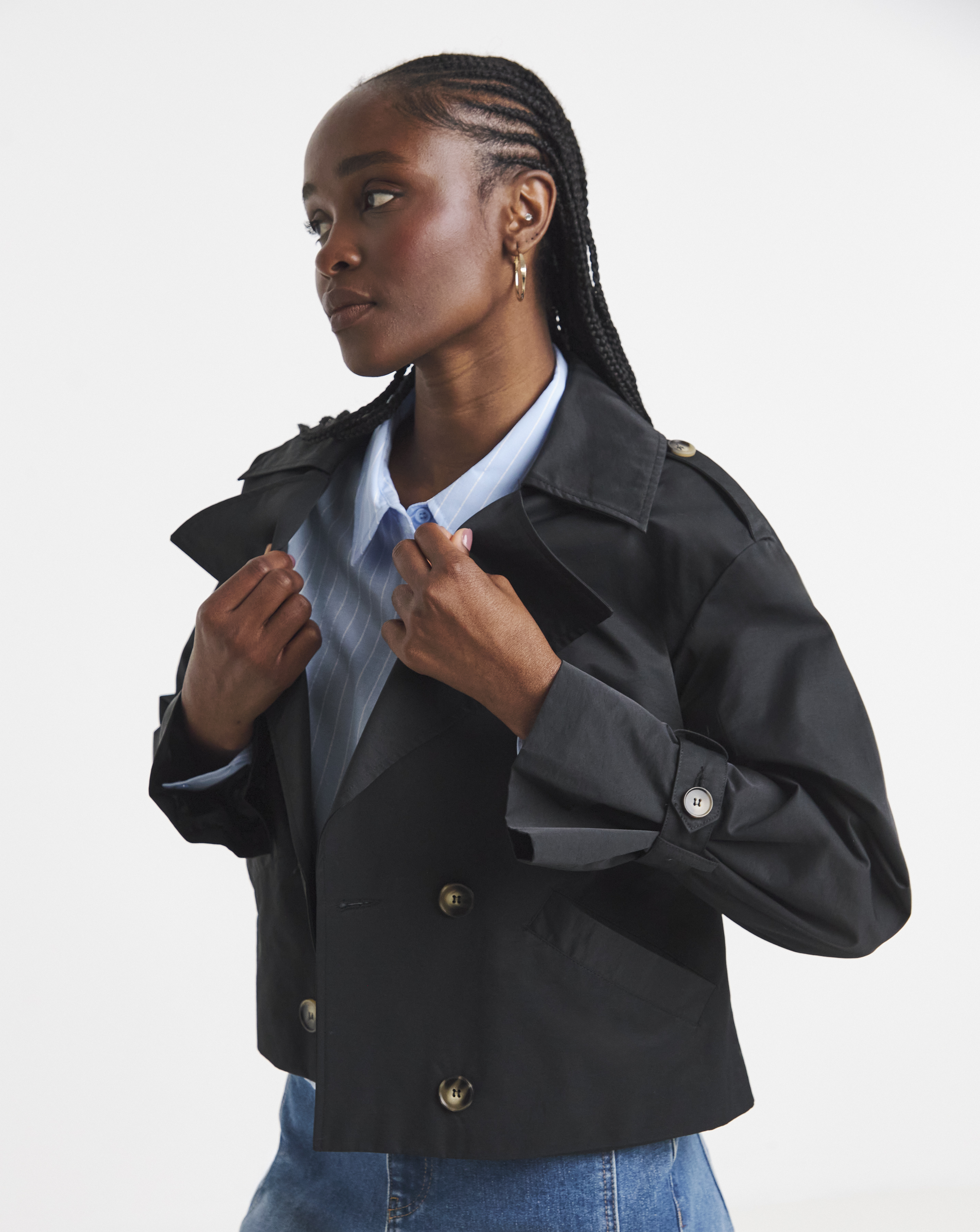 Black Cropped Trench