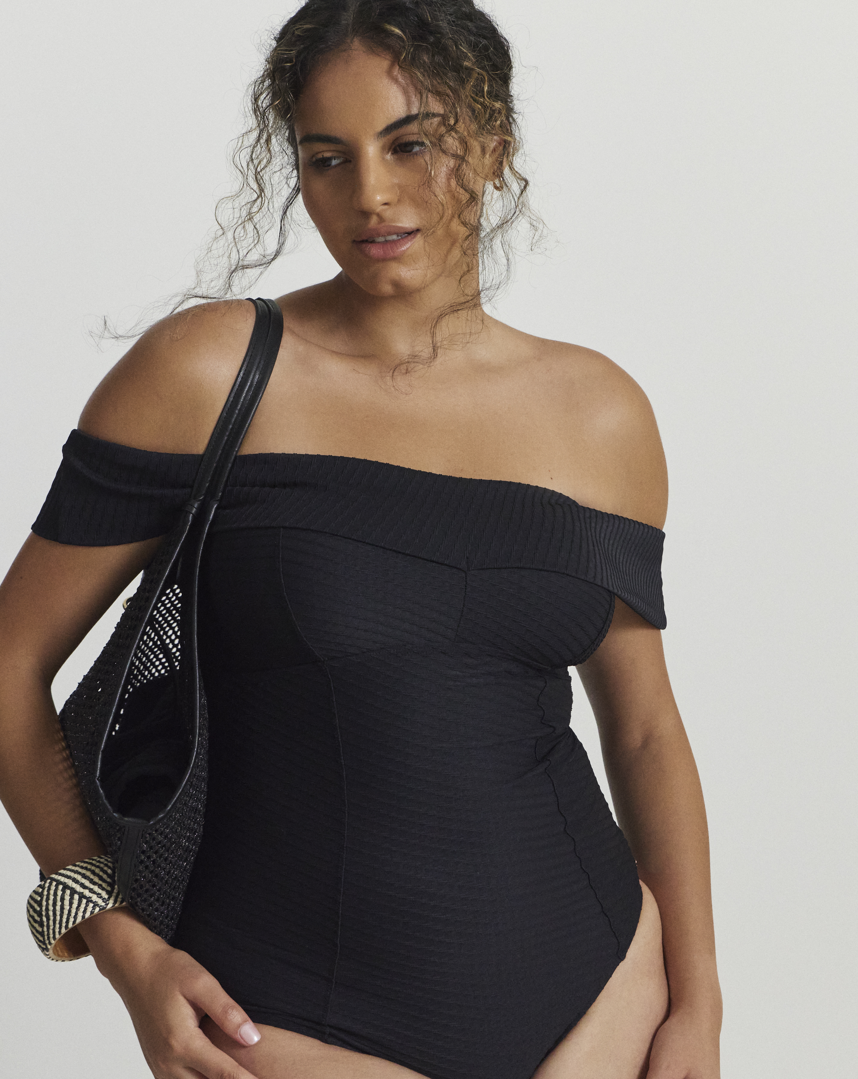 Figleaves Icon Textured Bardot Swimsuit