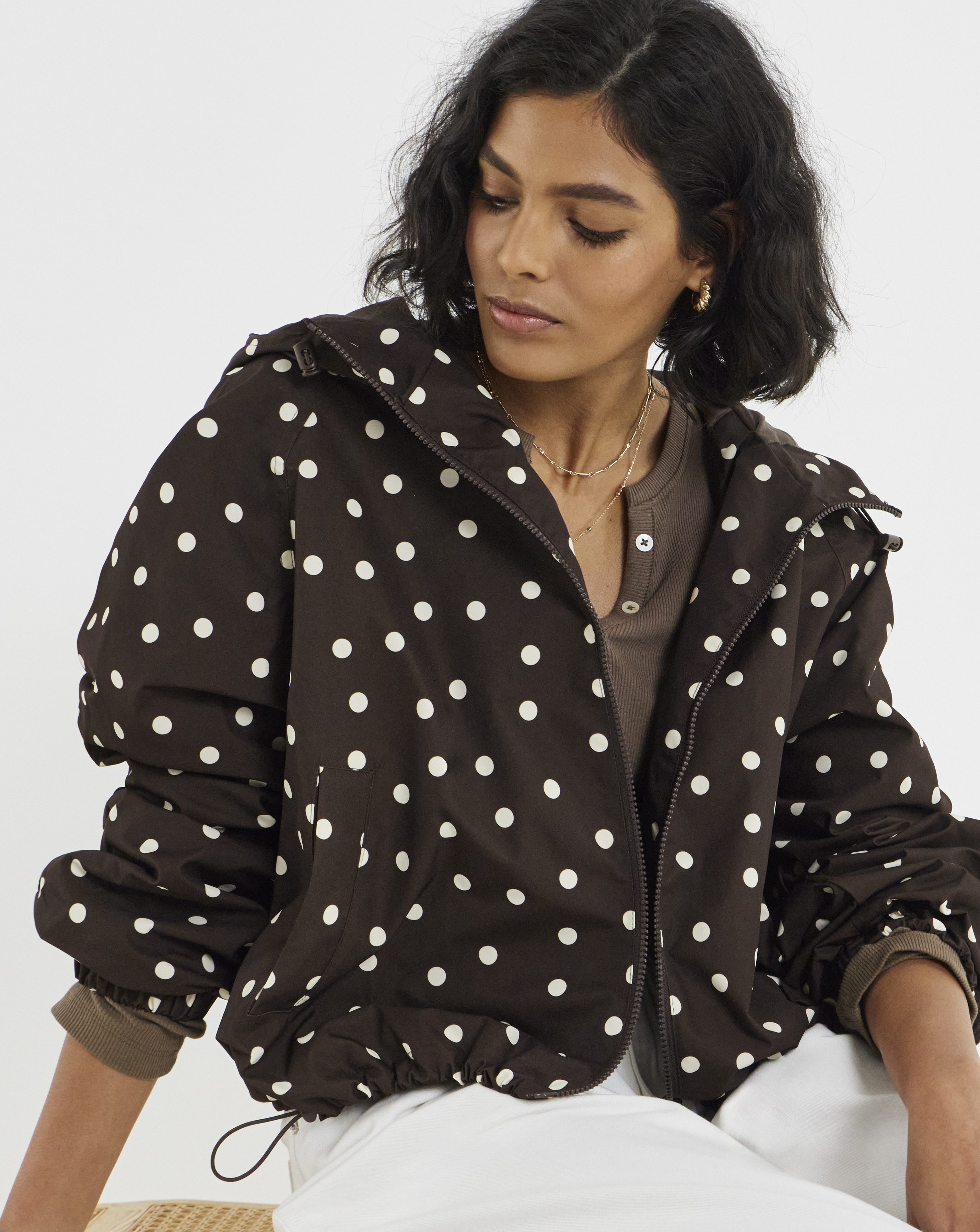 Chocolate Polka Dot Hooded Wind Breaker