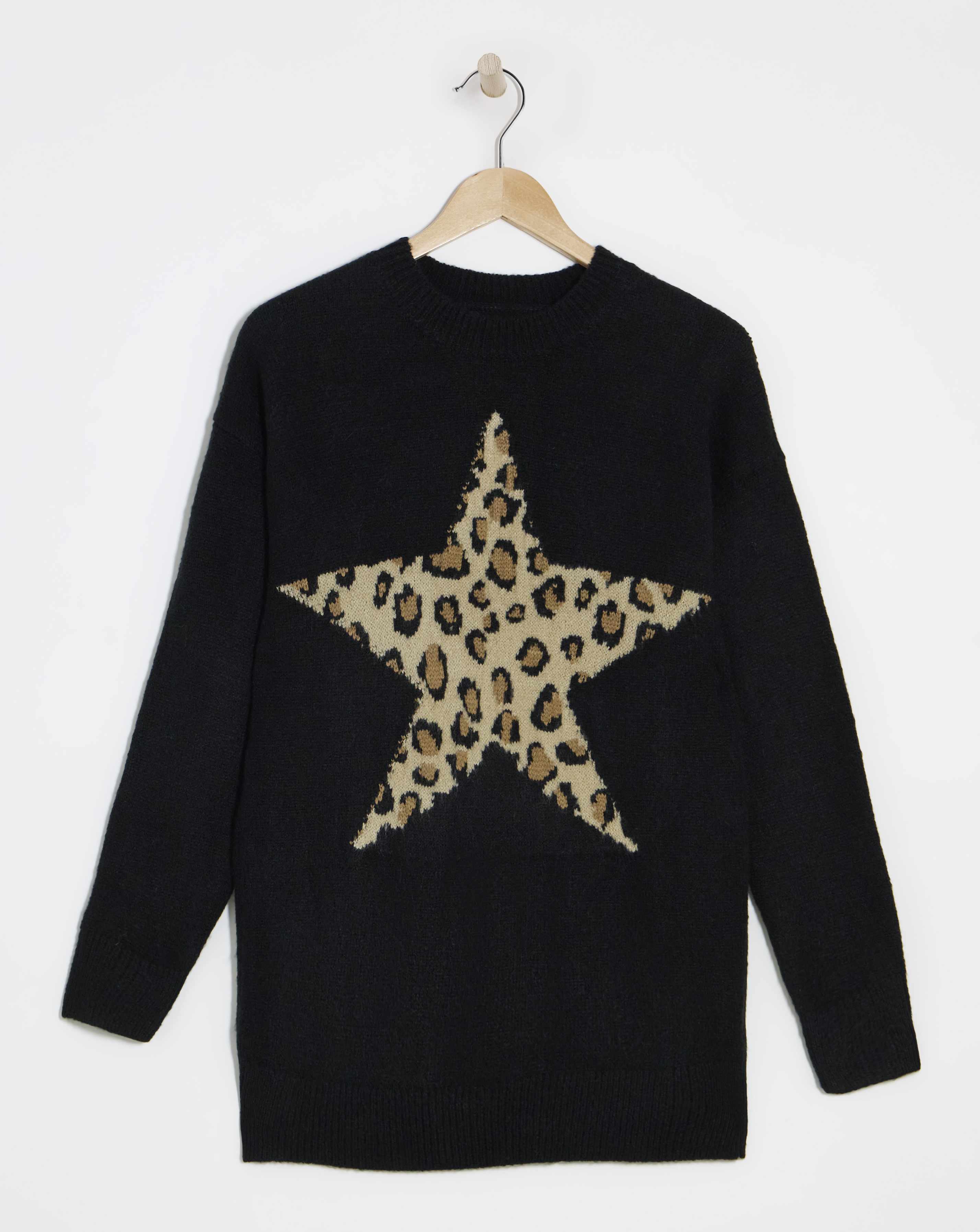 Simply Be Black Leopard Star Longline Jumper