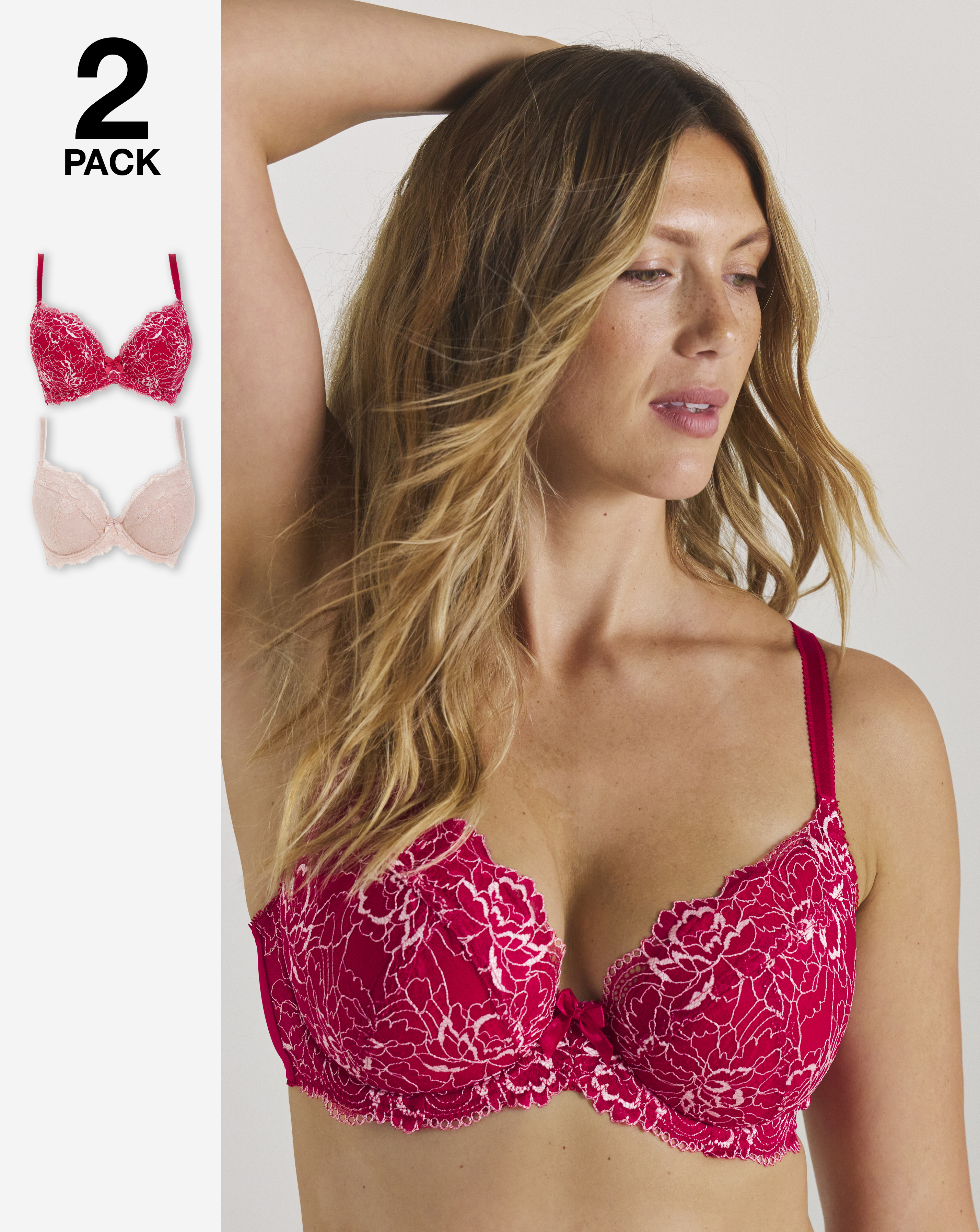 2 Pack Ella Lace Padded Plunge Bras