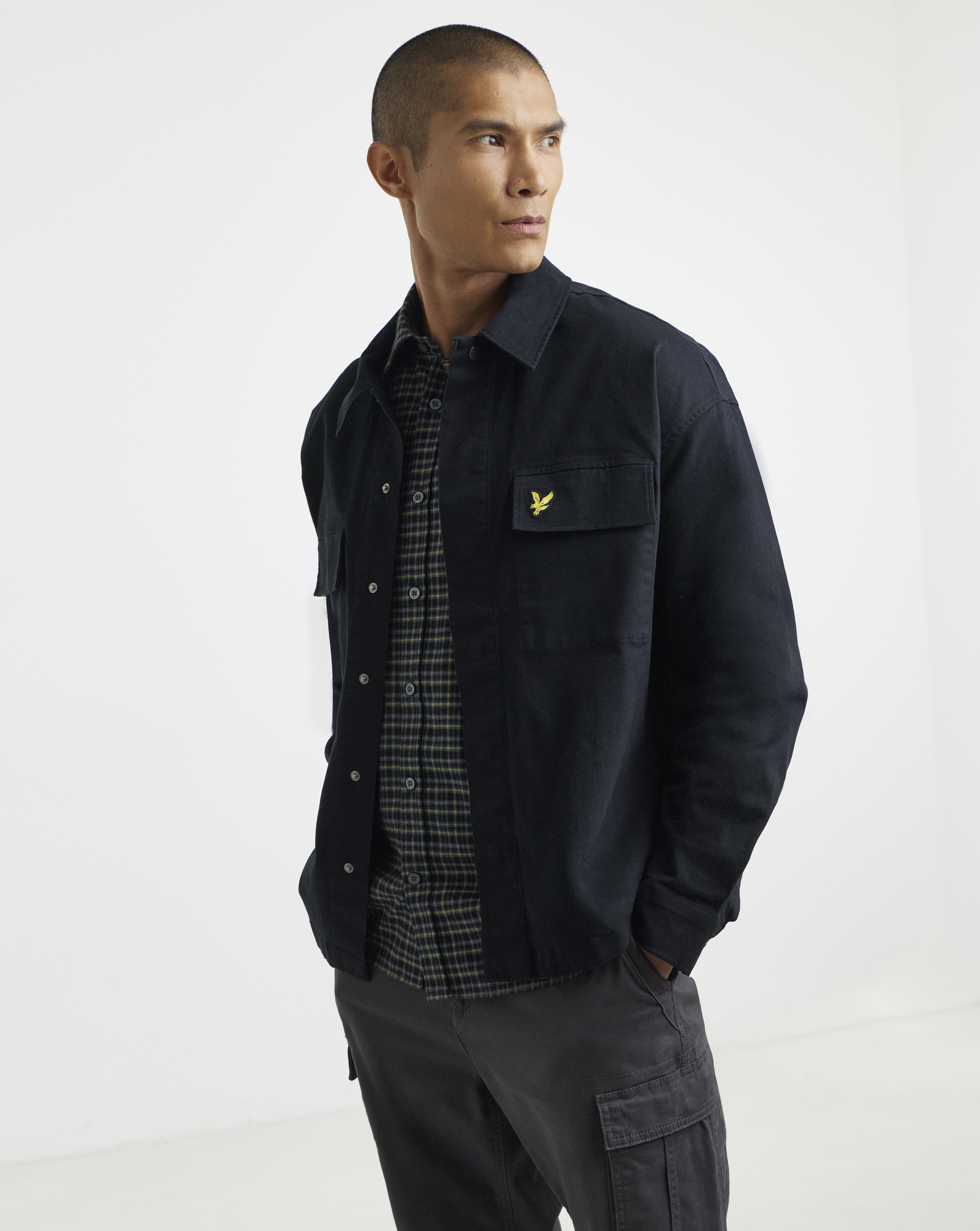 Lyle And Scott Men's Black Lyle & Scott Washed Overshirt Jet - Size 42/Regular - Image 4