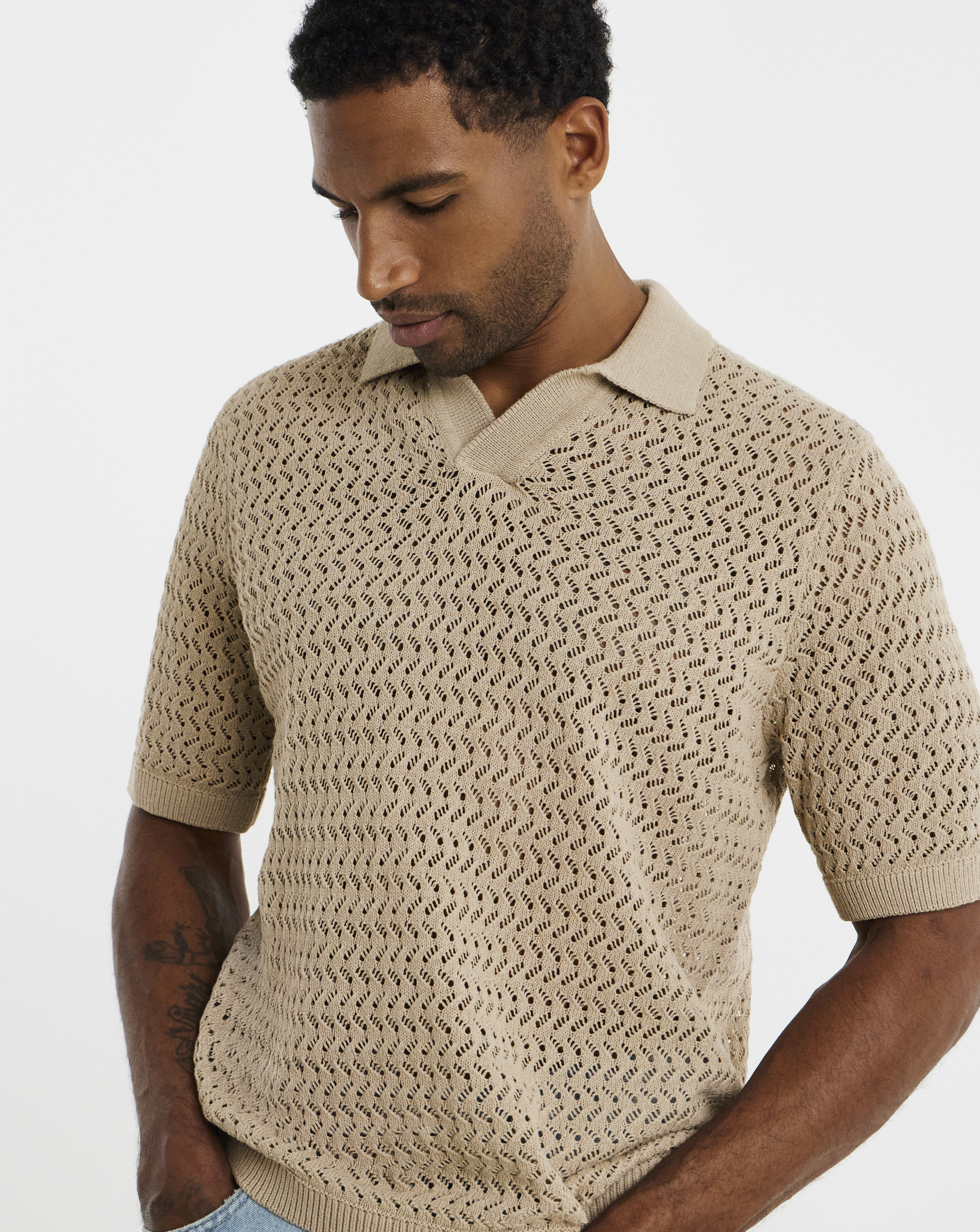 Only & Sons Nyle Crochet Polo - Natural