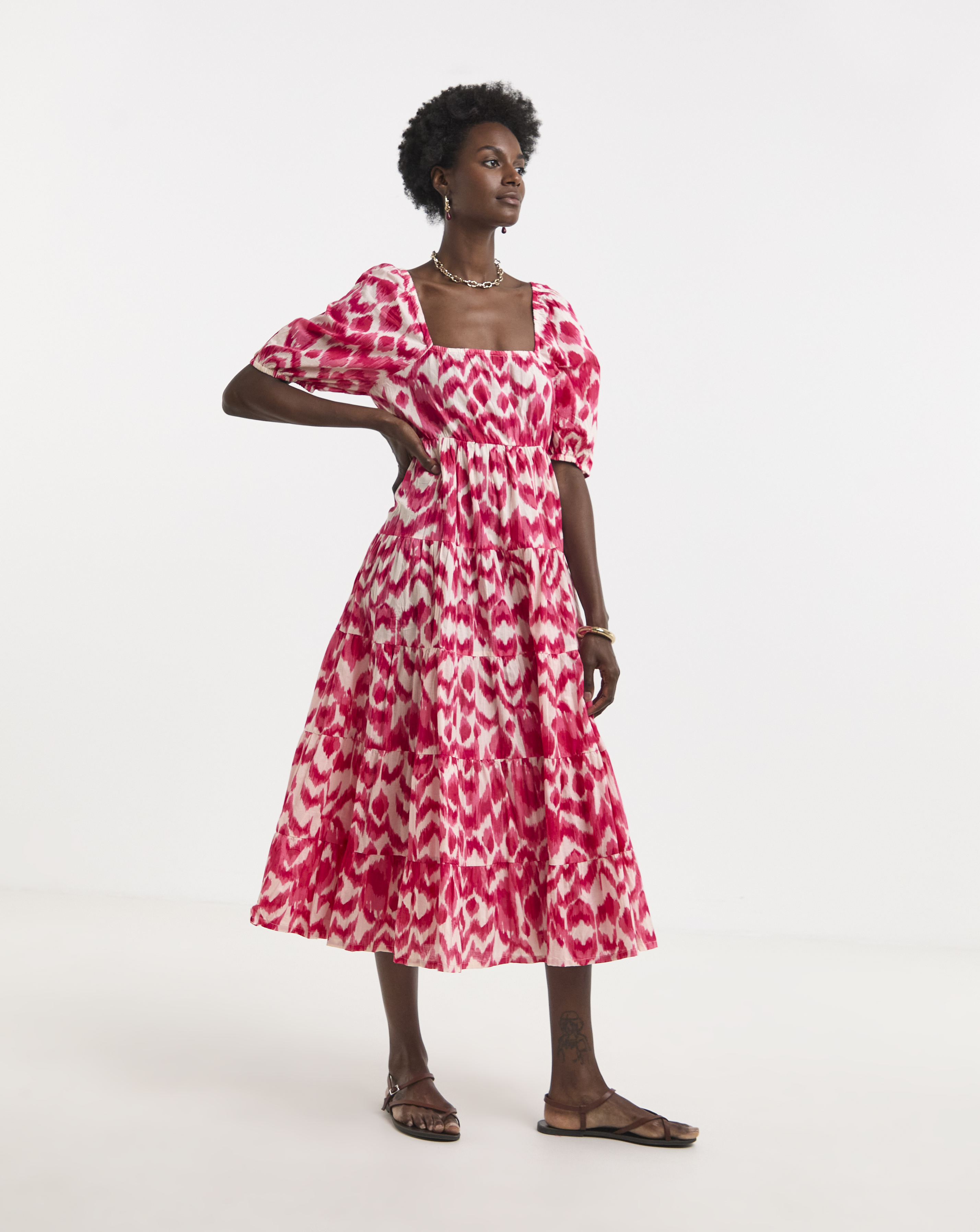 Pure Cotton Bow Back Tier Maxi Dress