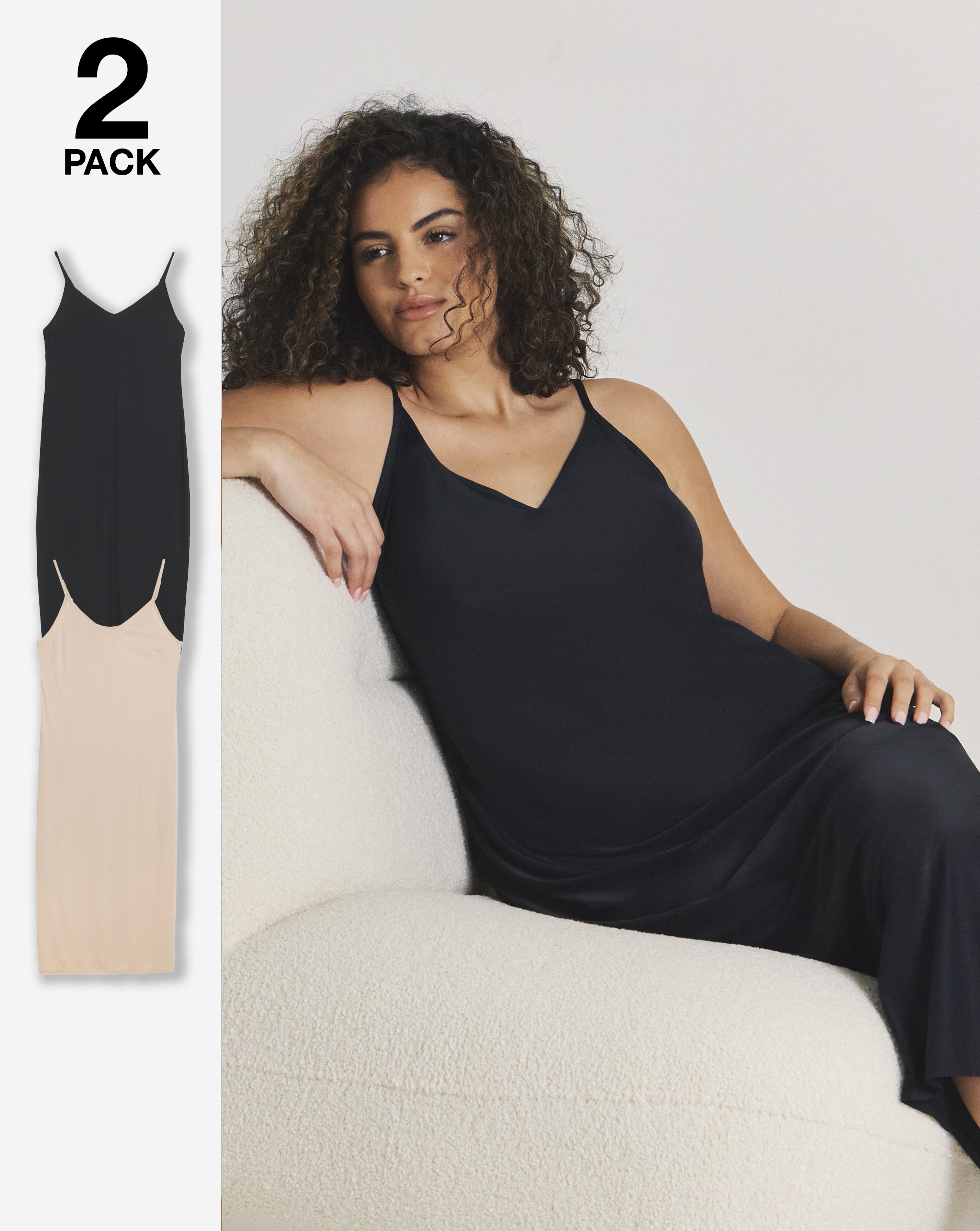 Pretty Secrets 2 Pack Maxi Slips In Black/almond | UK Size 41974 Women's