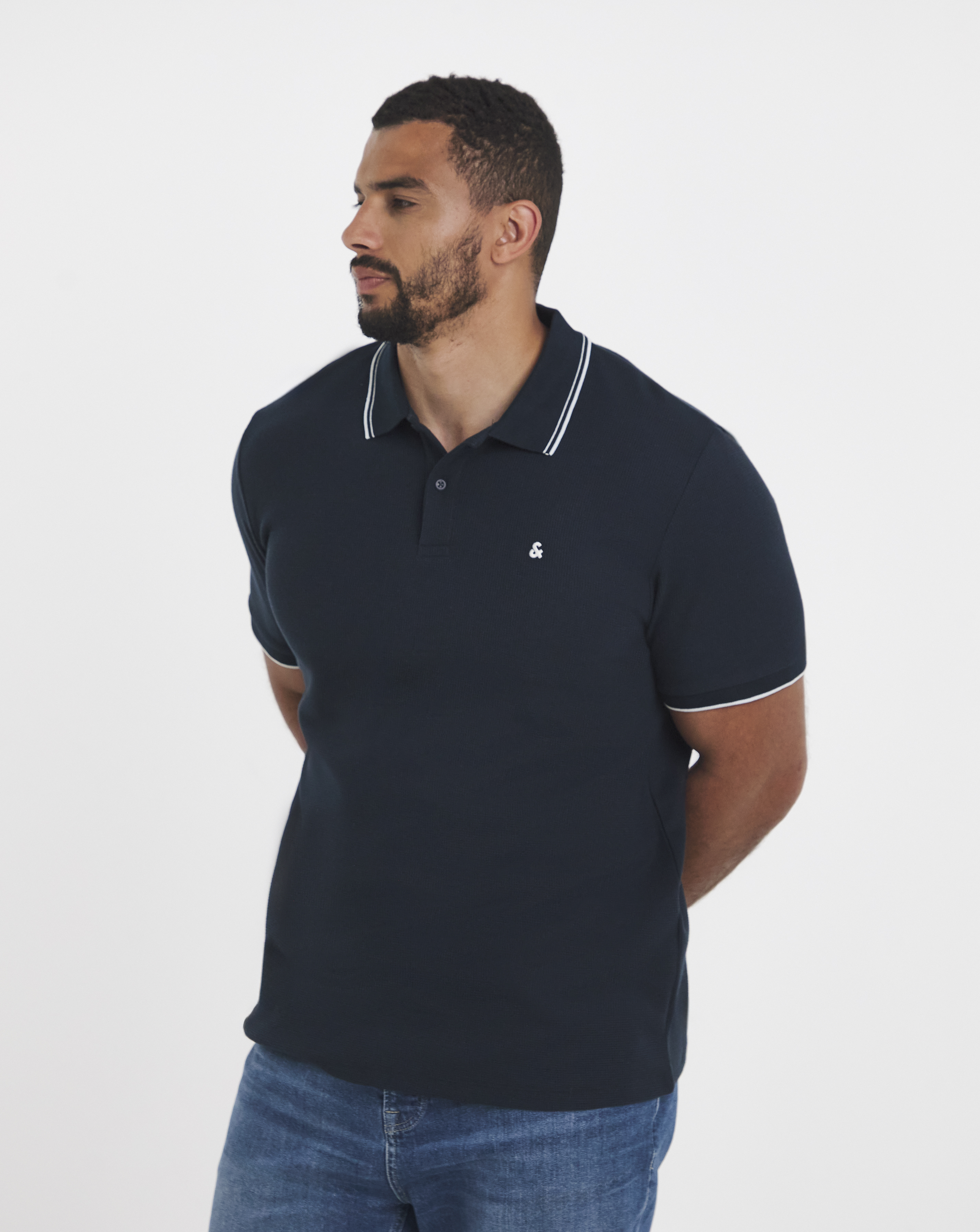 Jack & Jones Navy Austin Waffle Polo - 6XL(66)