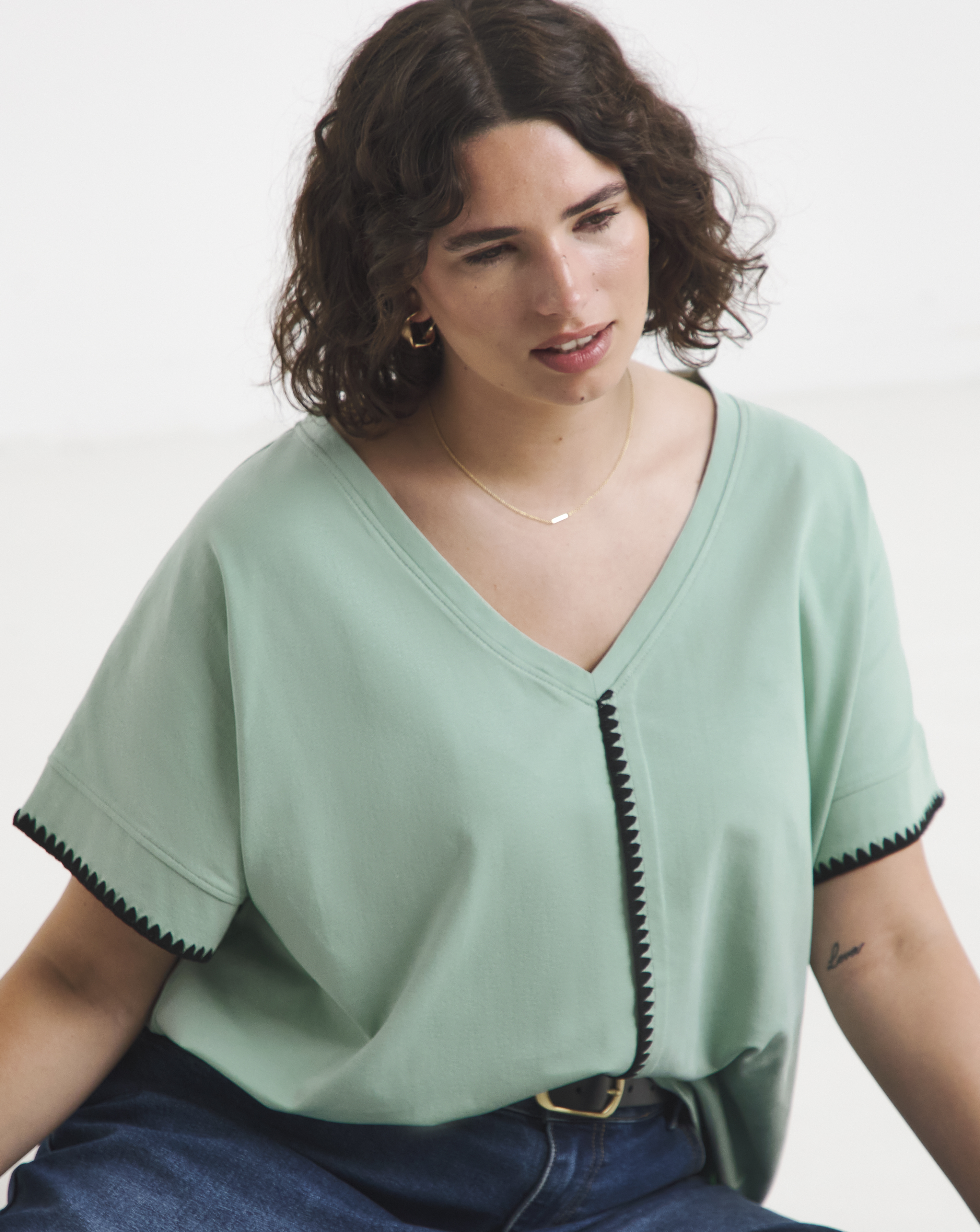 Simply Be Sage Whipstitch T-Shirt