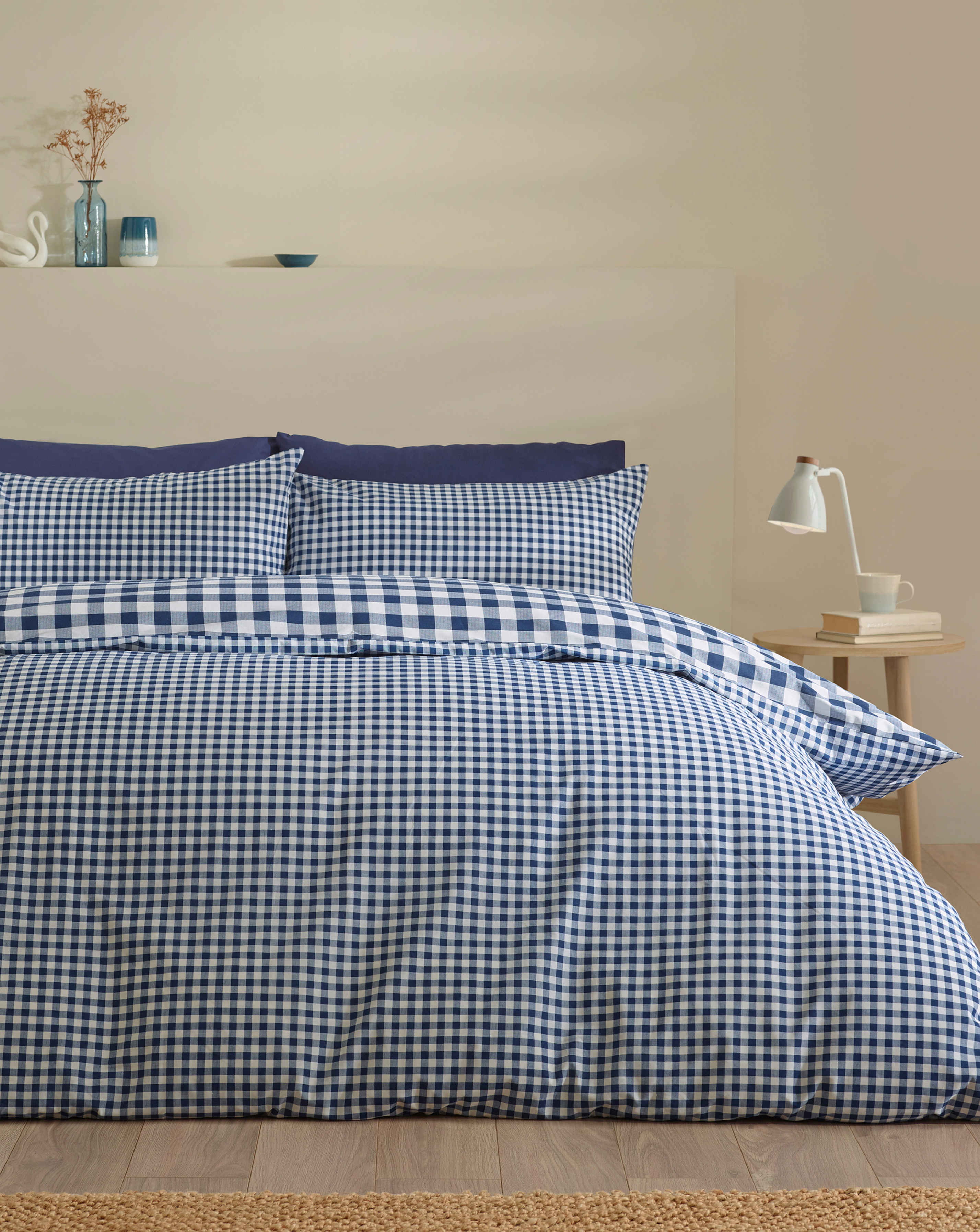 Catherine Lansfield Unisex Navy Bamford Gingham Check Duvet Cover Set In | Size: Double - Image 8