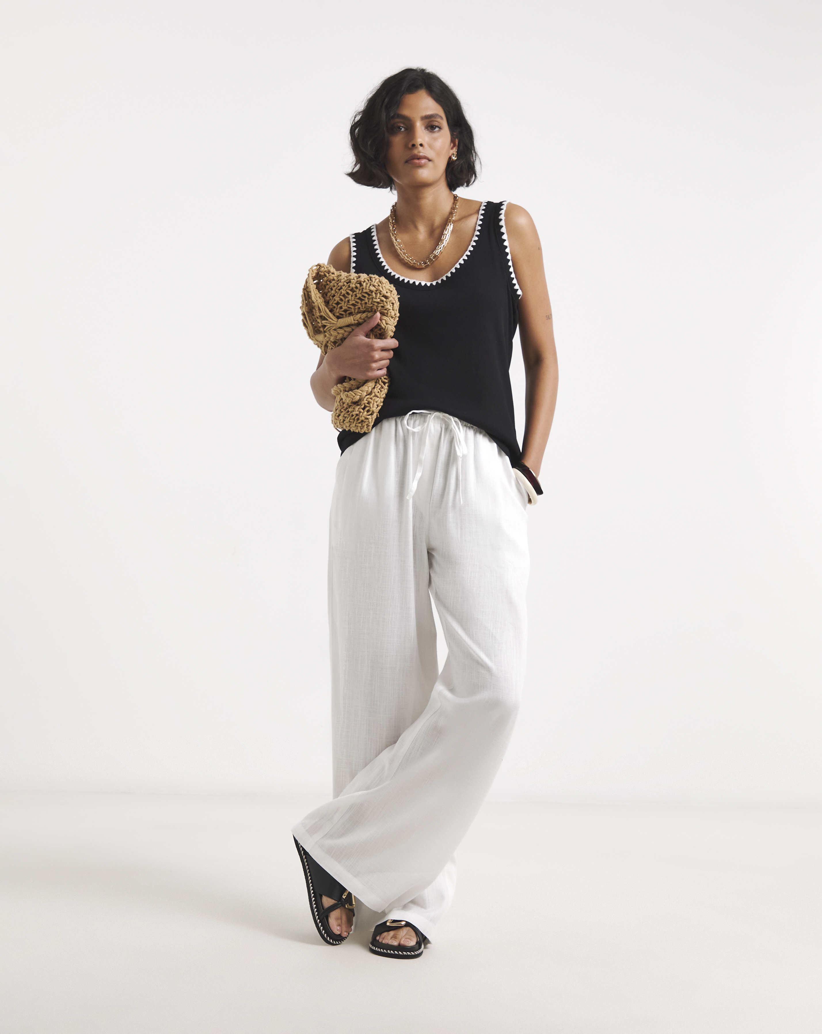New In - White Tie Waist Linen Wide Leg Trouser