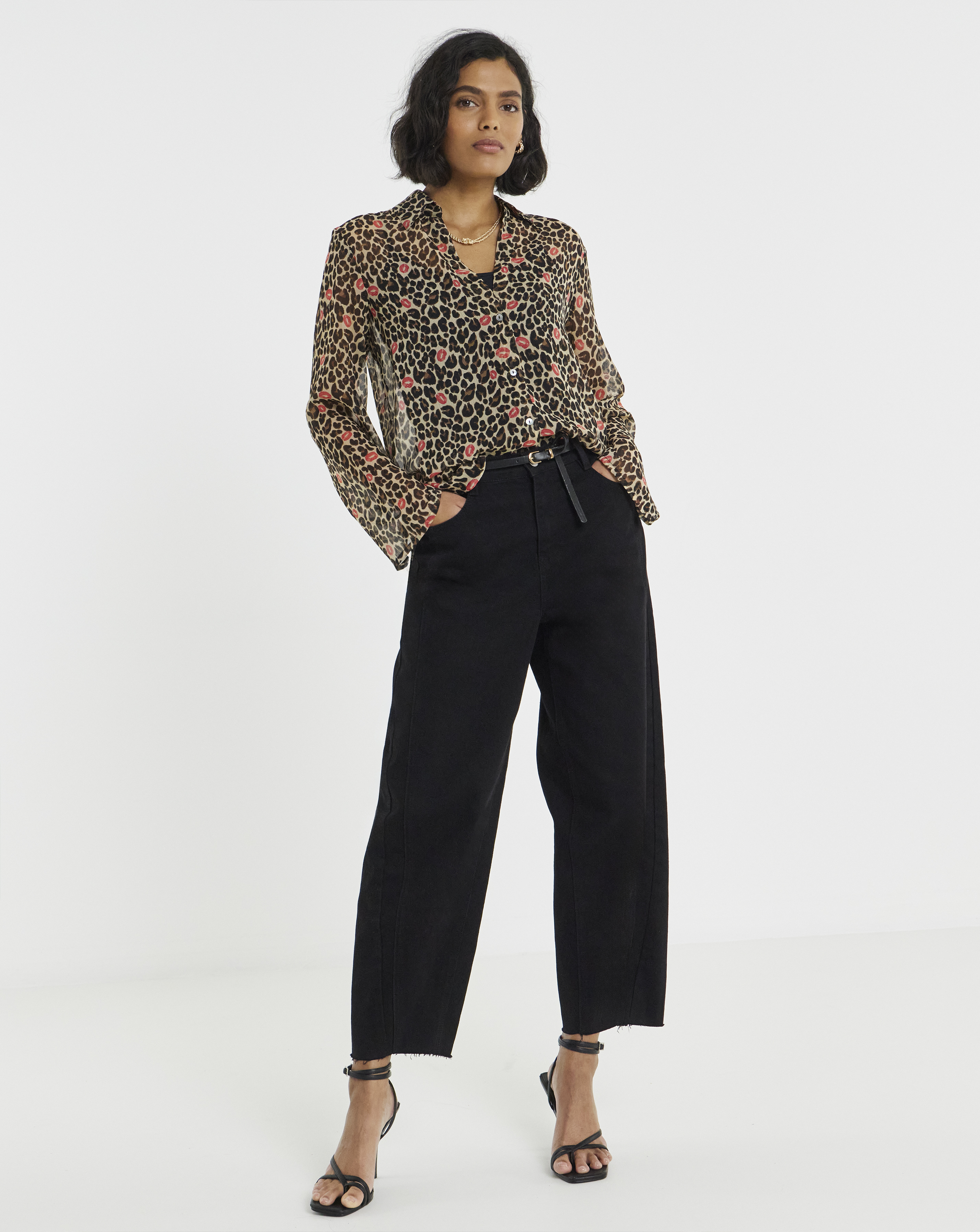 Simply Be Heart Leopard Crinkle Georgette Blouse