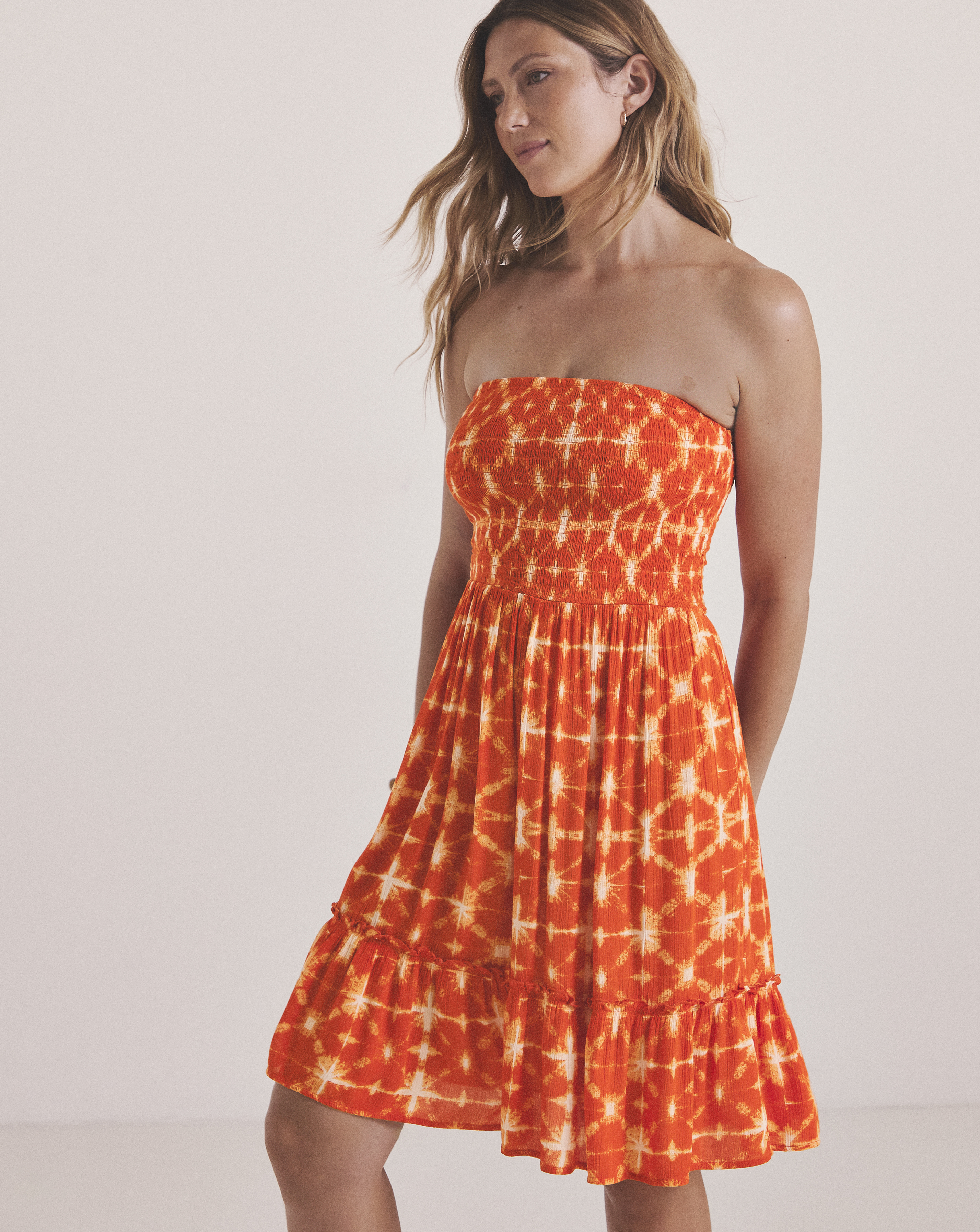 Shirred Bandeau Mini Beach Dress