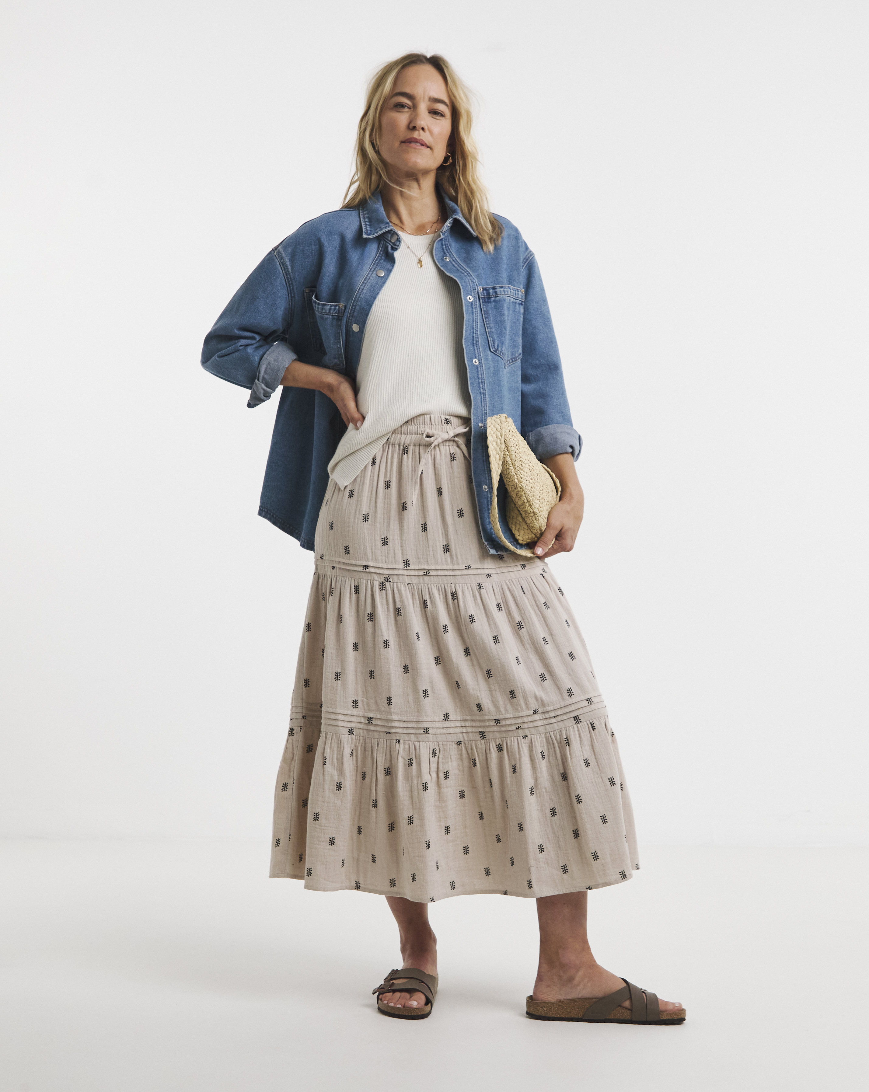 Pure Cotton Tiered Midi Skirt